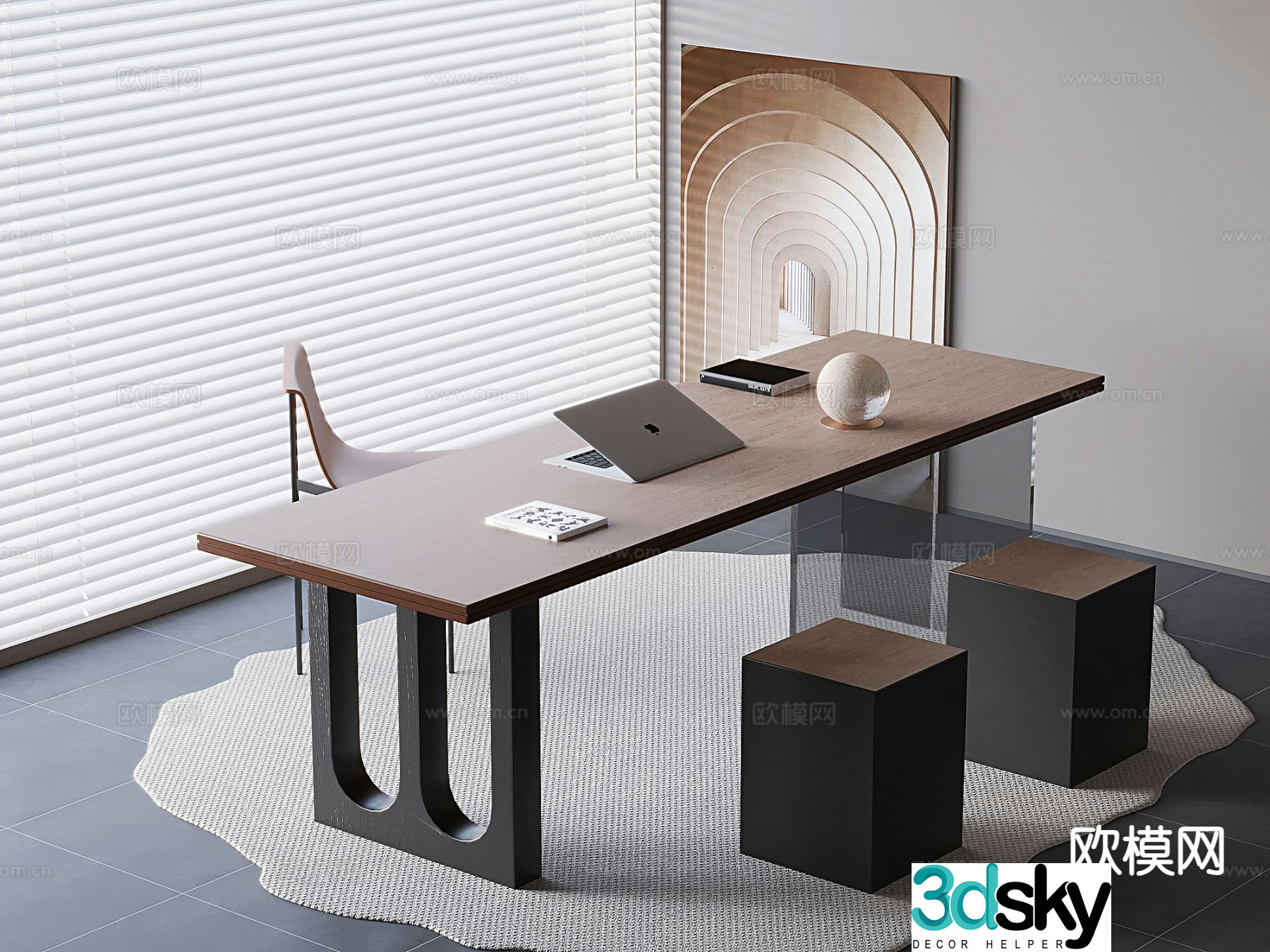 New Chinese style desk and chair boss desk 3d model
