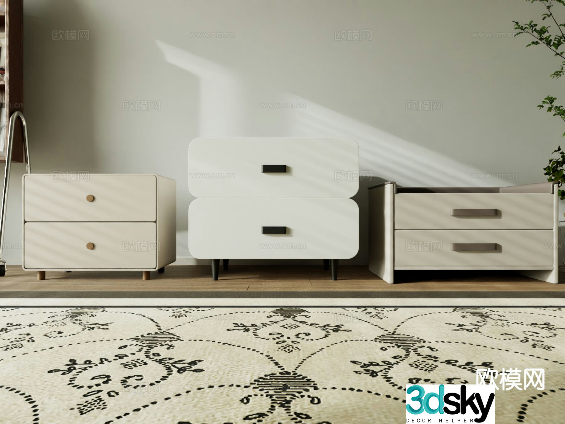Cream style bedside table 3d model