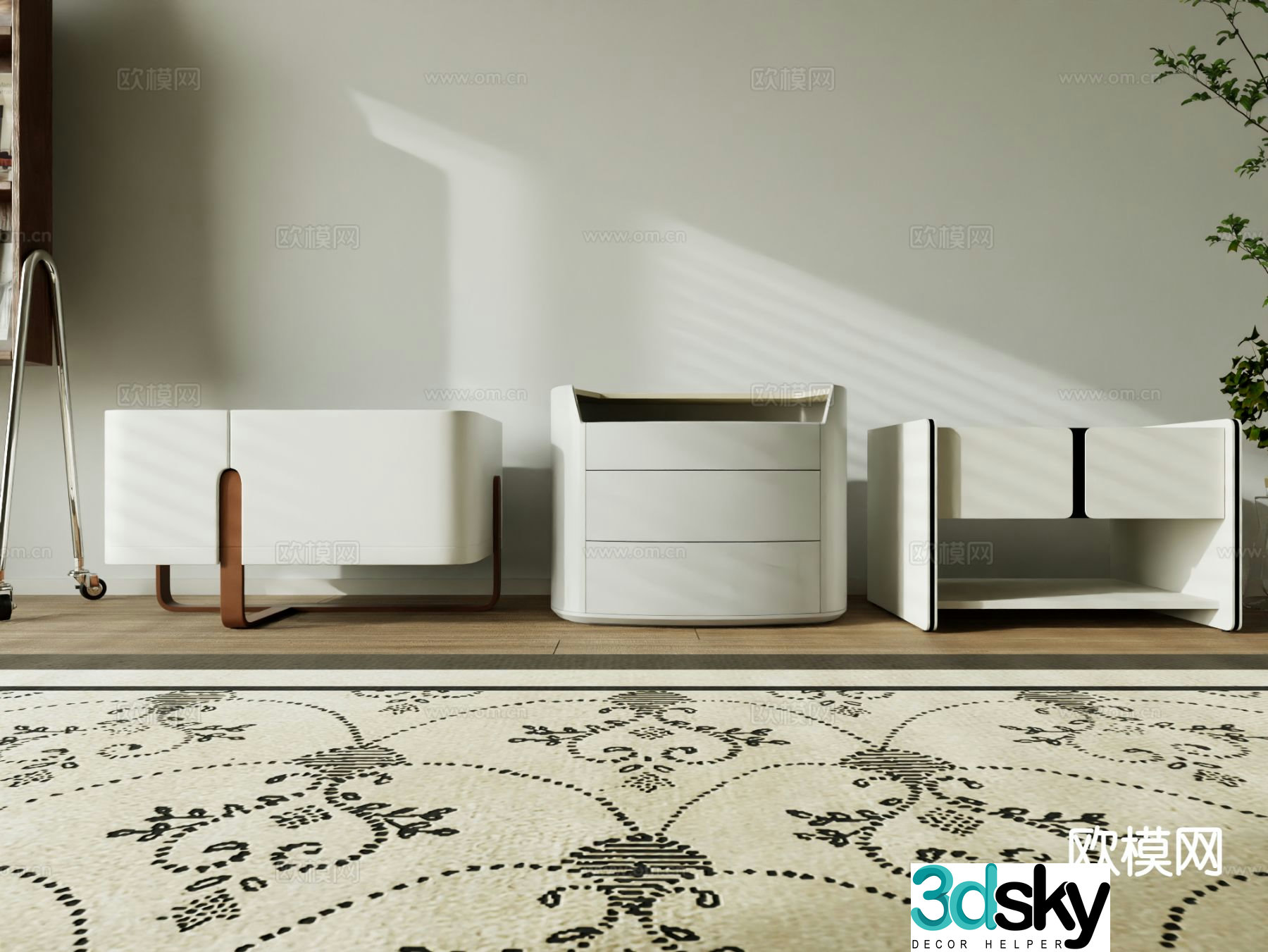 Cream style bedside table 3d model
