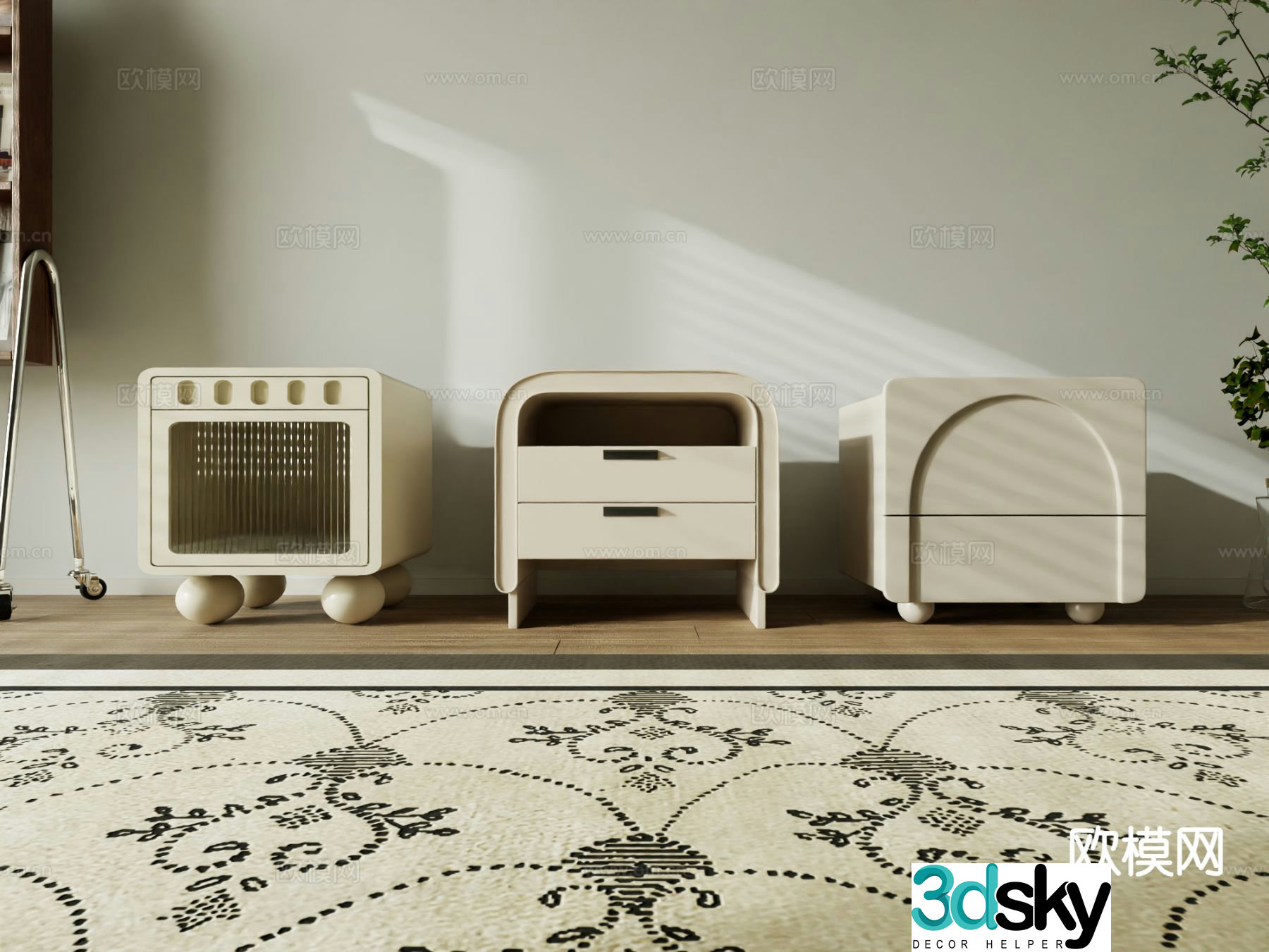 Cream style bedside table 3d model