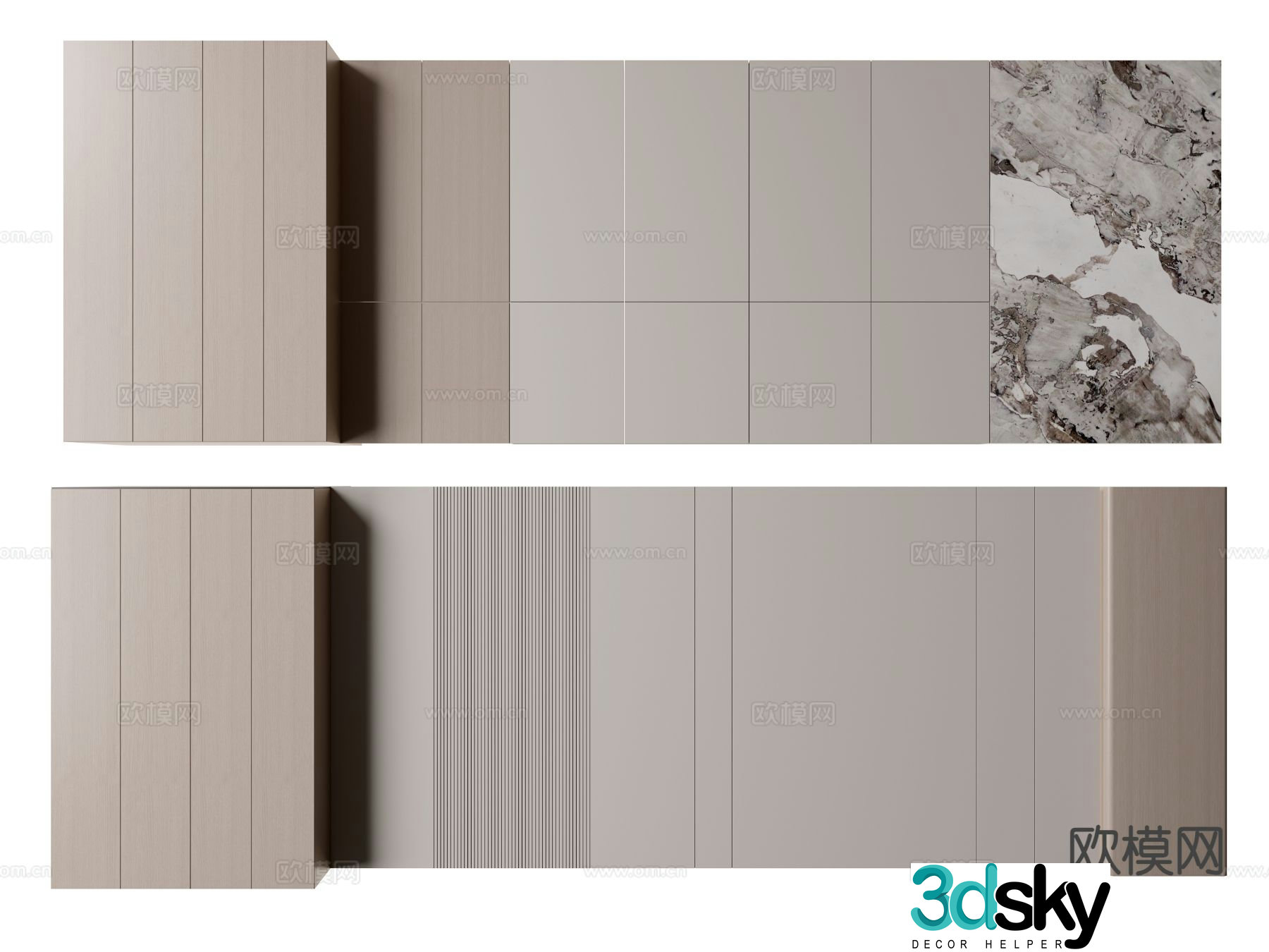 Modern sofa background wall Wooden veneer background wall 3d model