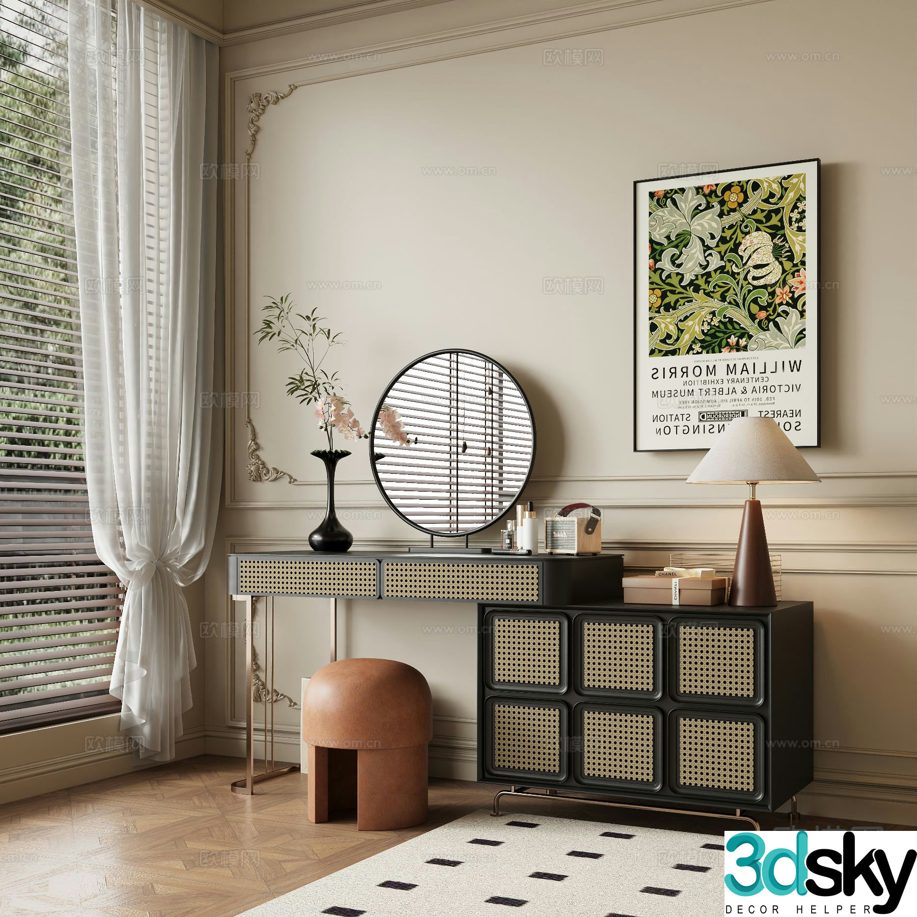 Middle style dressing table 3d model