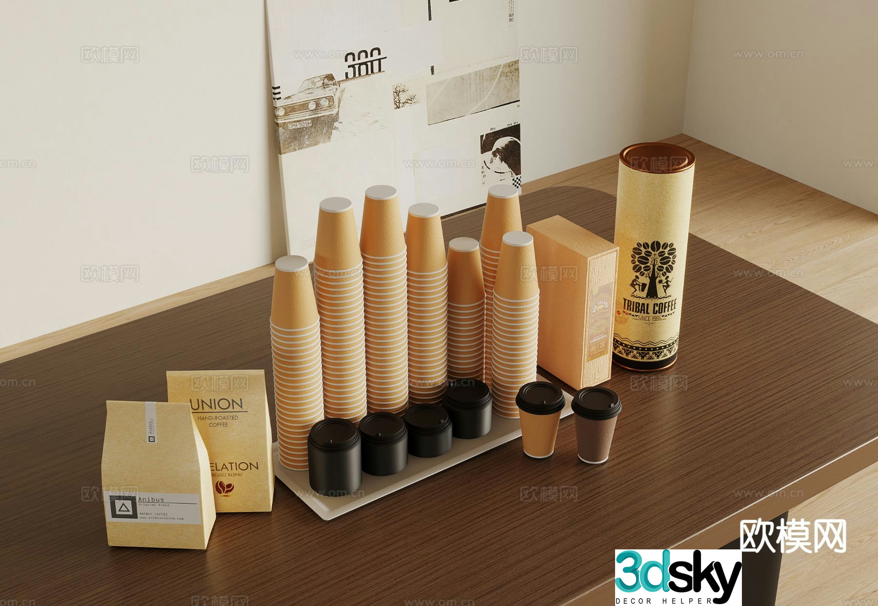 Coffee cup coffee box coffee packaging paper cup 3d model
