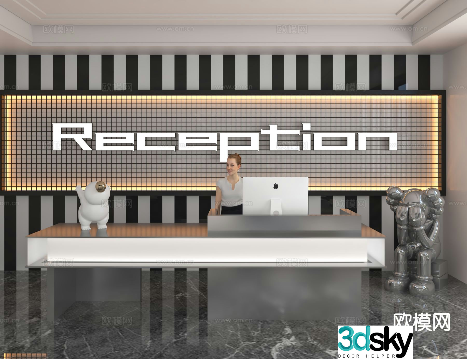 Modern front desk reception desk service desk 3d model