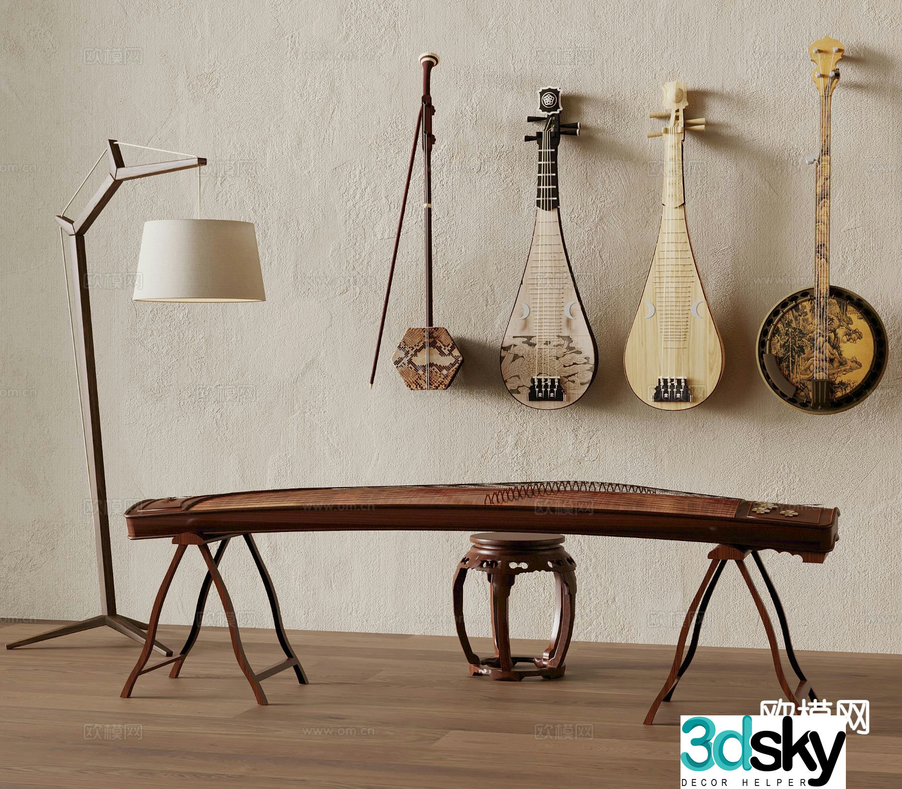 String instrument guzheng pipa erhu 3d model