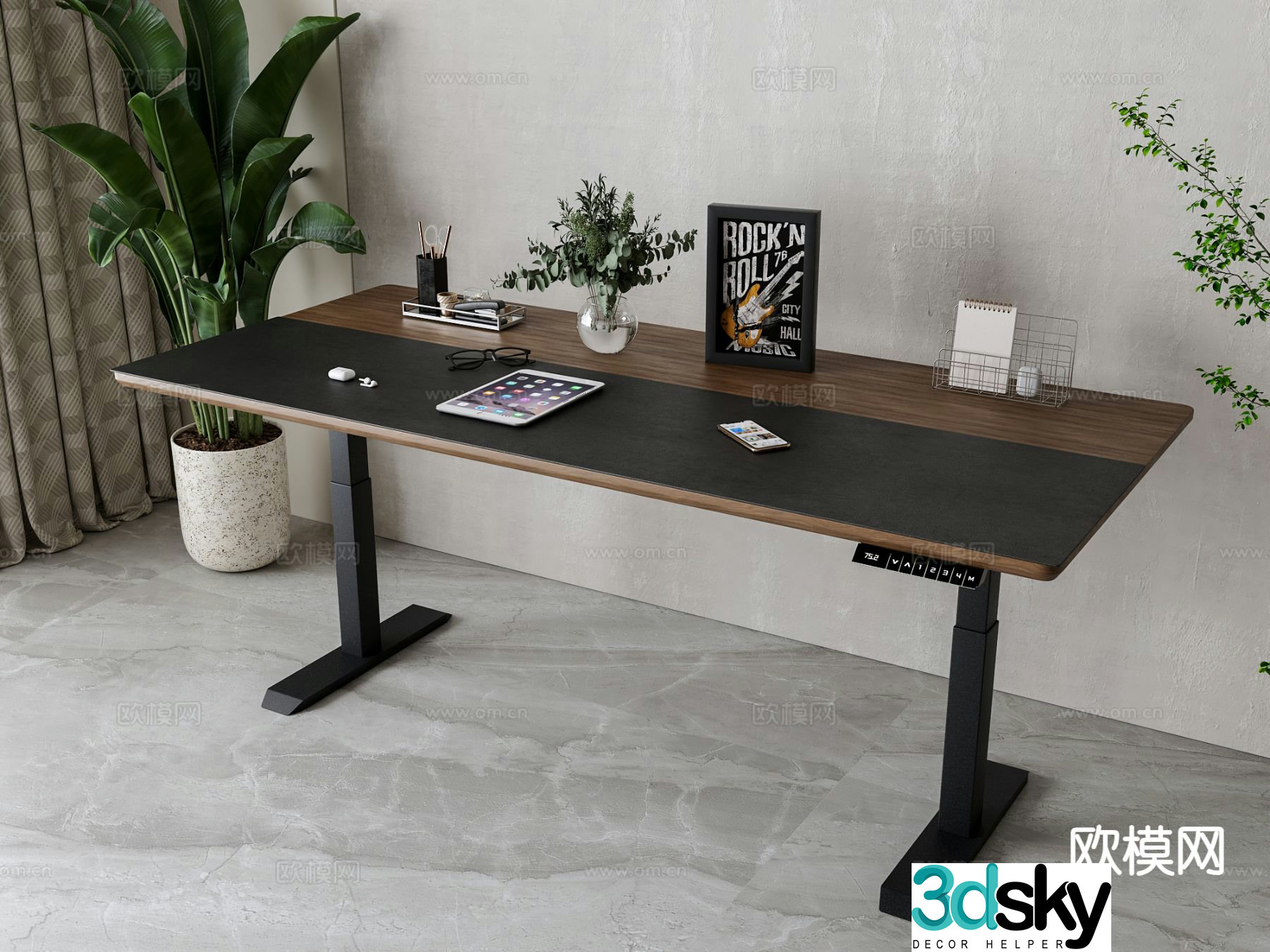 Modern computer desk desk liftable 3d model