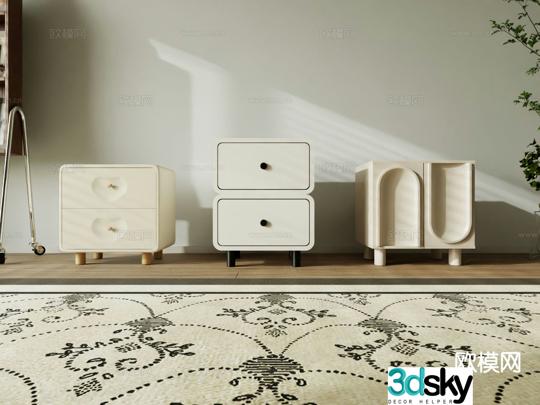 Cream style bedside table 3d model