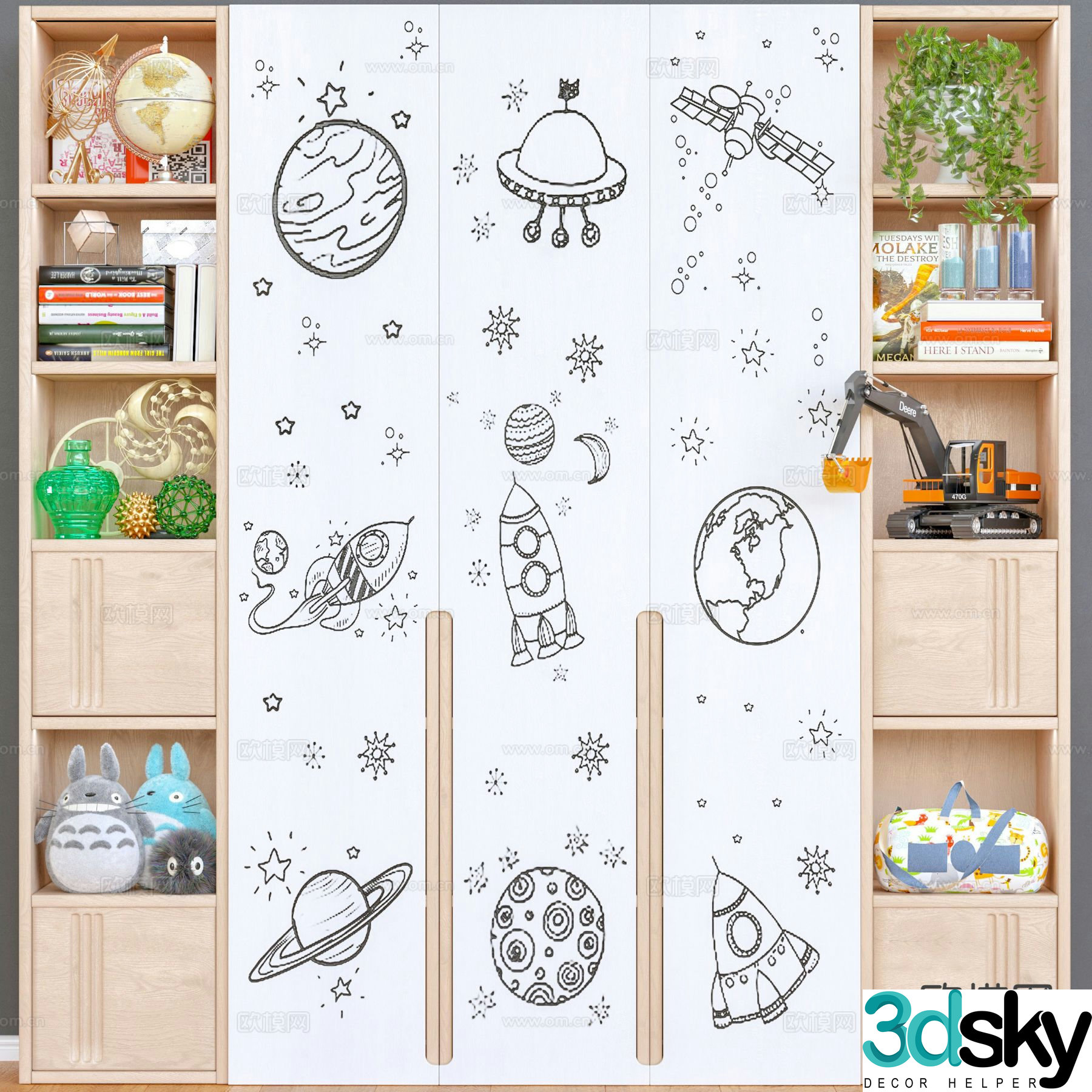 Nordic children’s cabinet bookcase locker 3d model