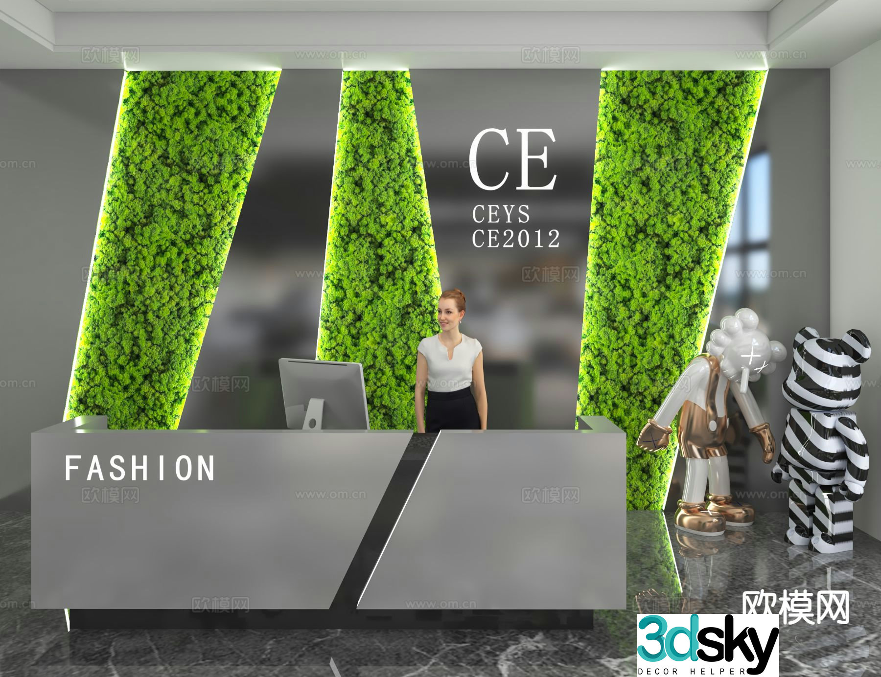 Modern front desk service desk information desk reception desk 3d model