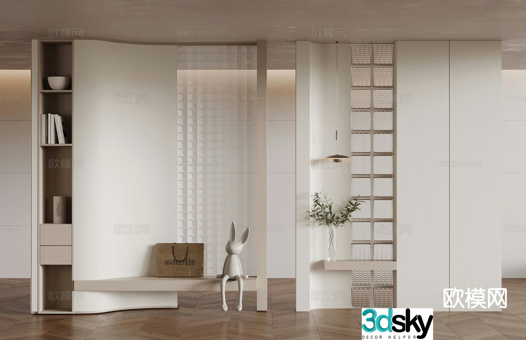 Creamy wind partition entrance partition 3d model