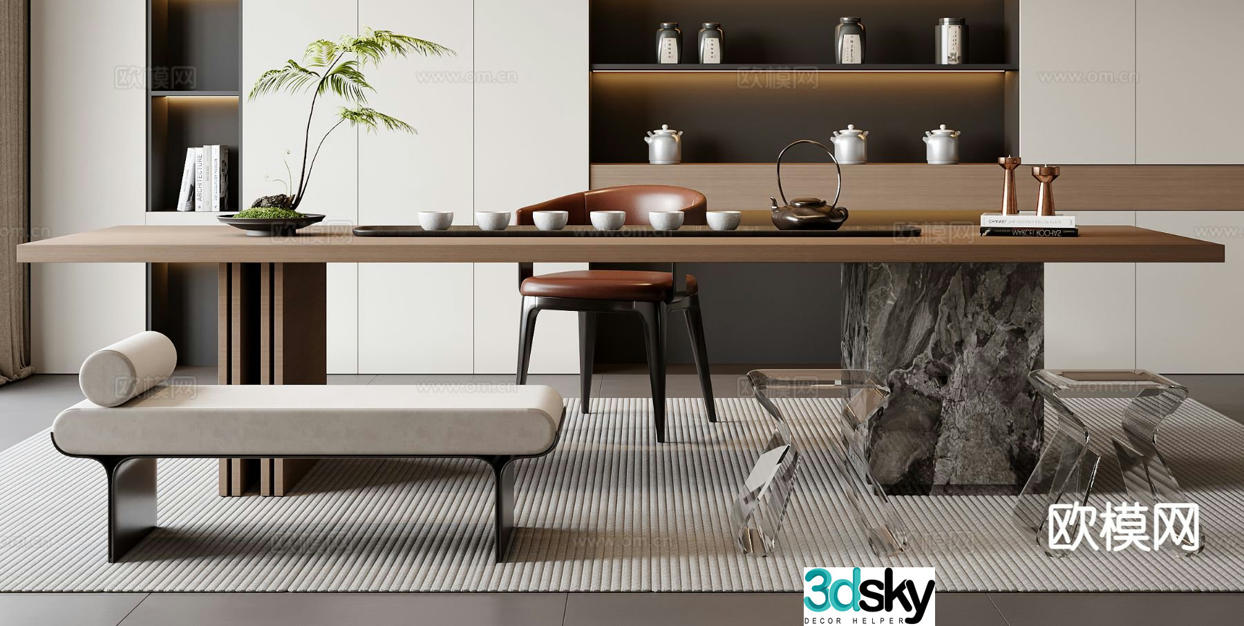 Modern tea table and chair 3d model