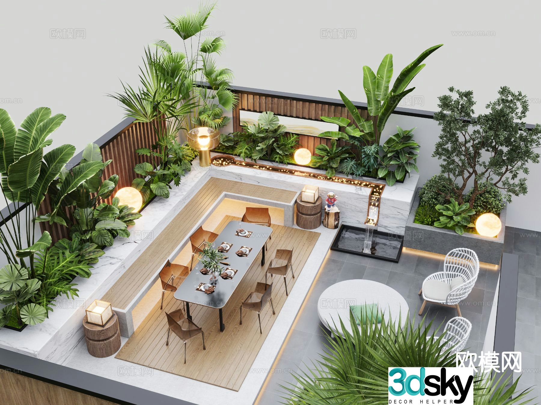 Modern courtyard landscape 3d model