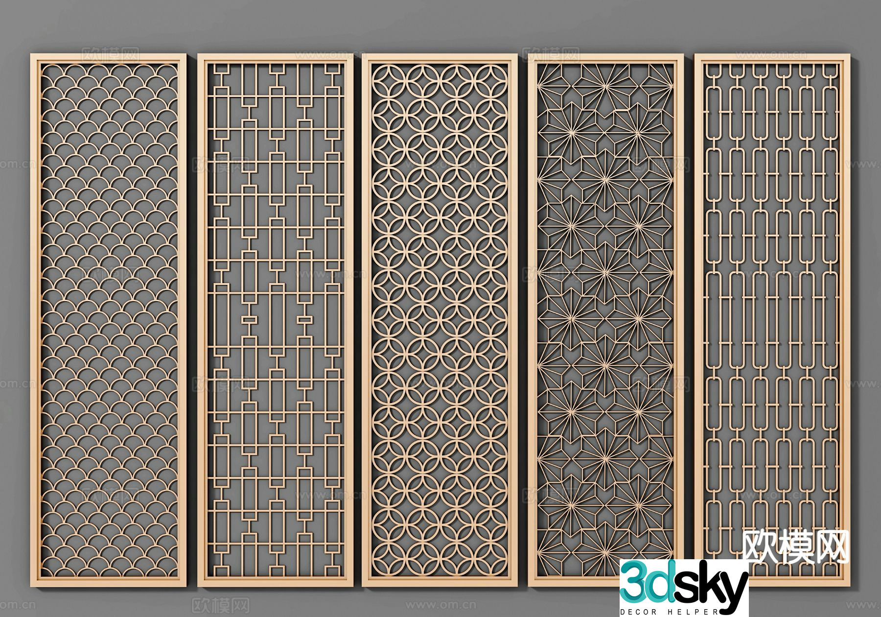 New Chinese style hollow lattice window metal partition 3D model