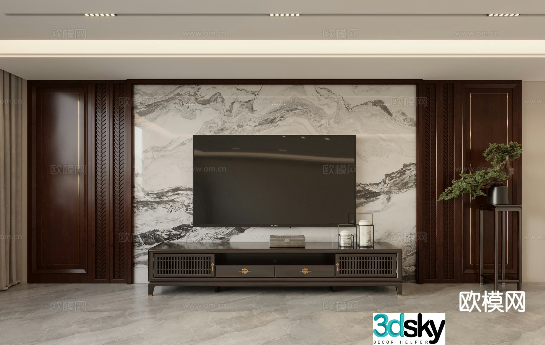 New Chinese style background wall TV background 3d model