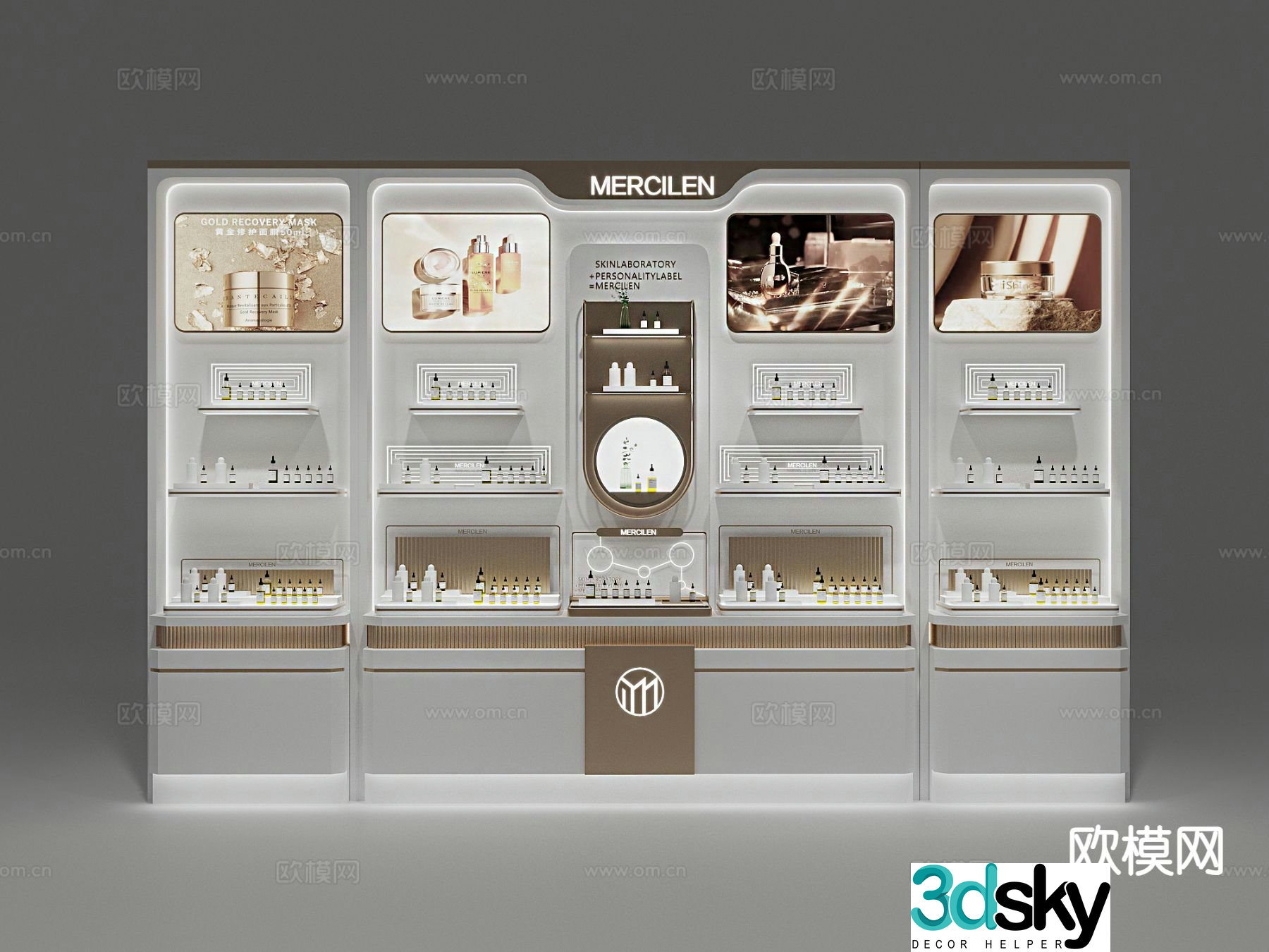 Beauty showcase booth back cabinet 3d model