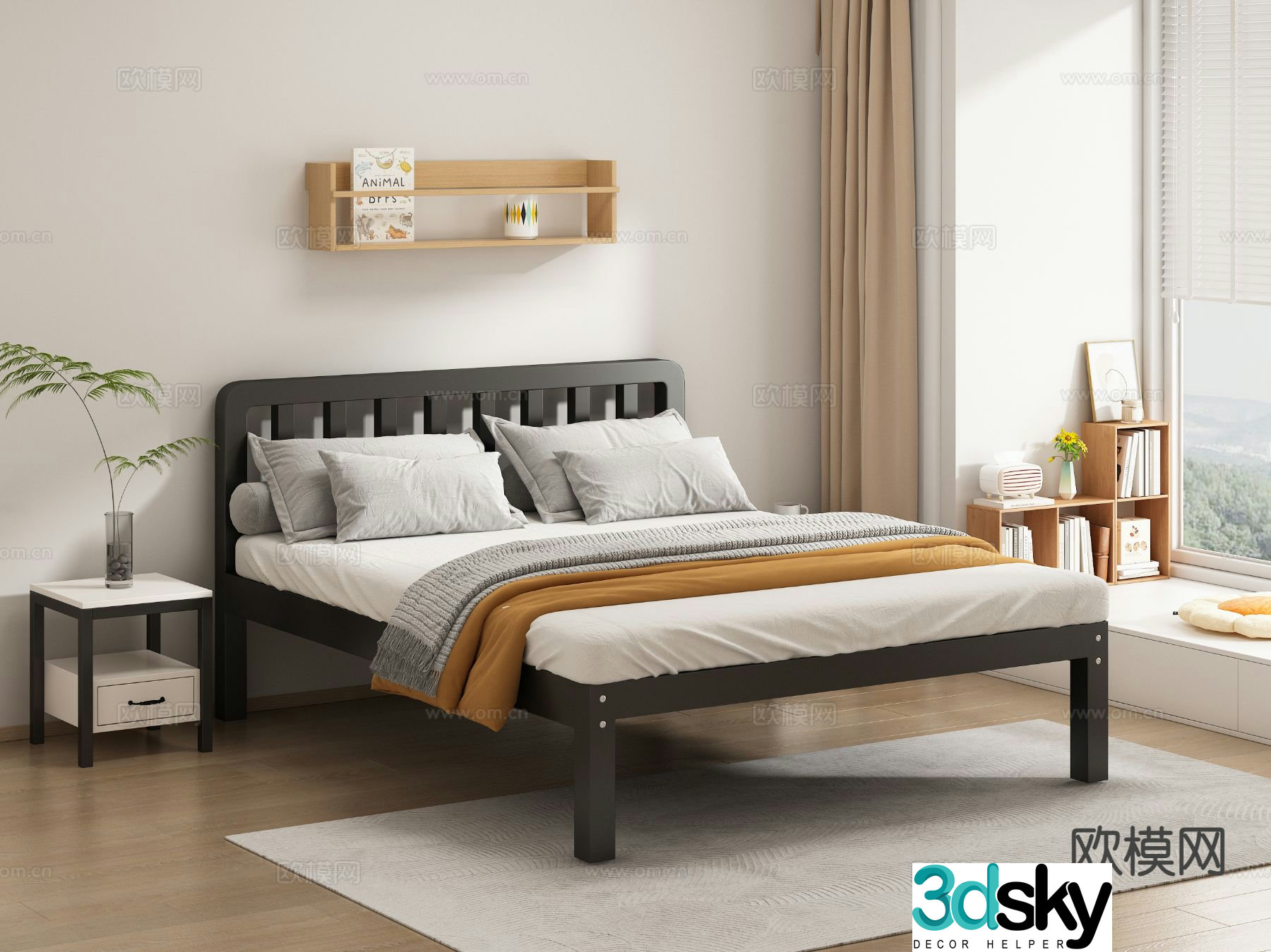 Nordic iron bed double bed 3d model