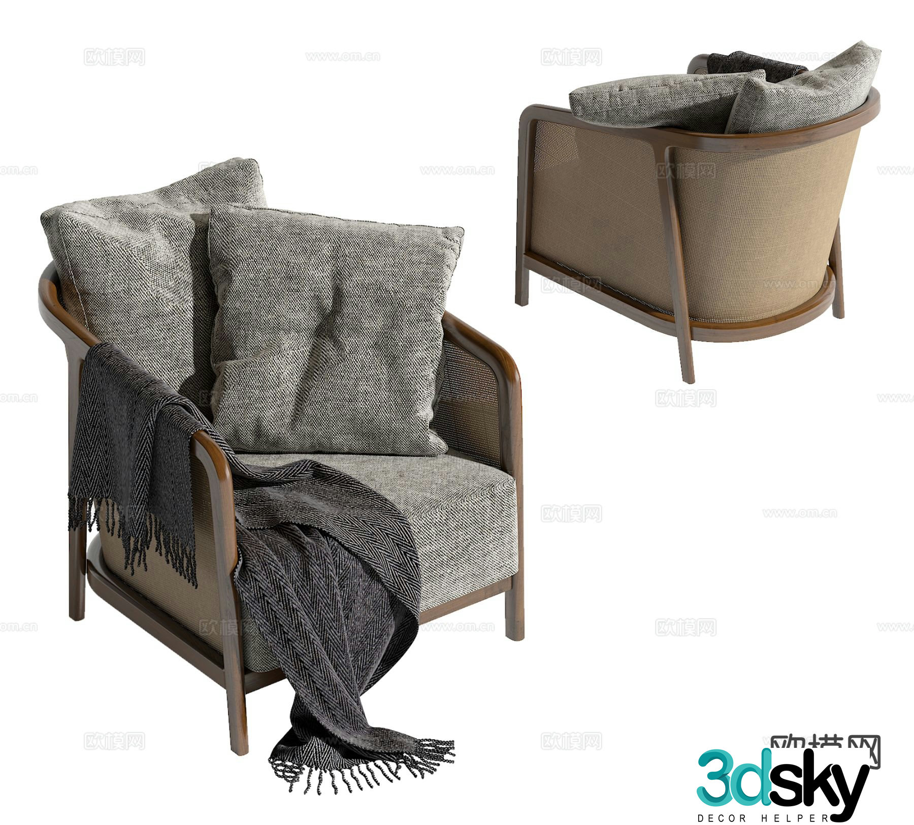 Wabi-sabi style rattan sofa single sofa 3d model