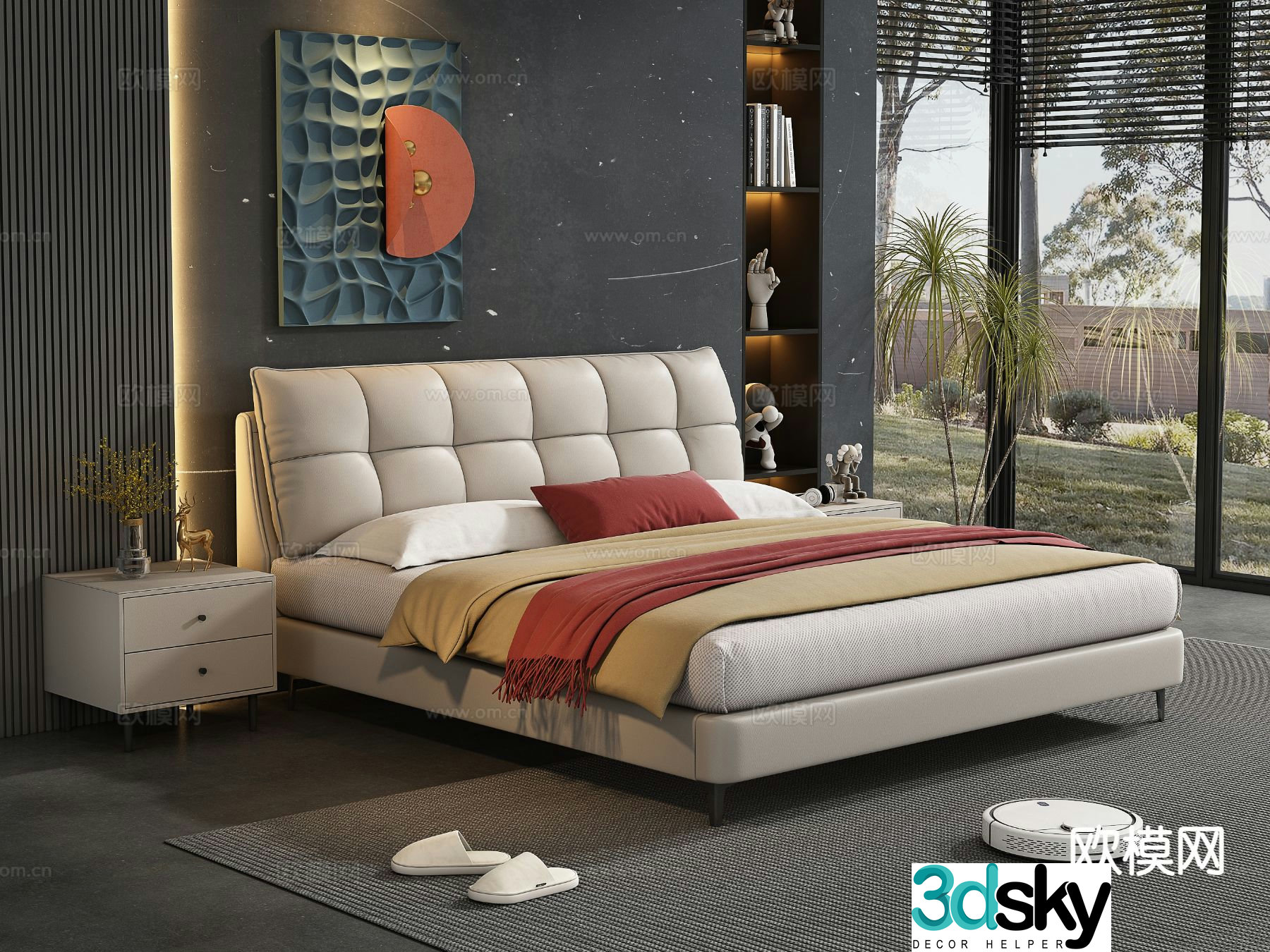 Modern double bed 3d model