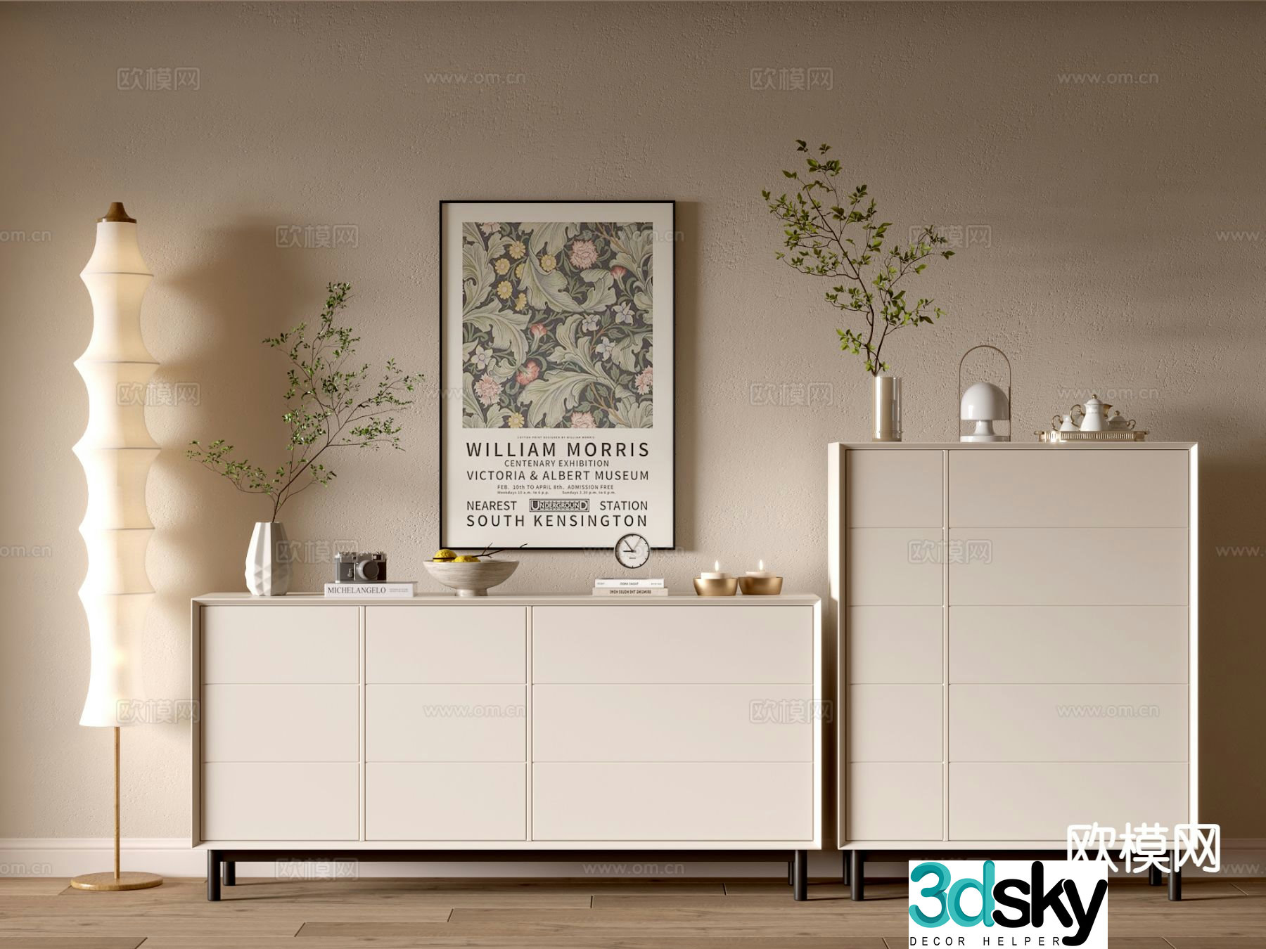 Cream style side cabinet entrance cabinet 3D model