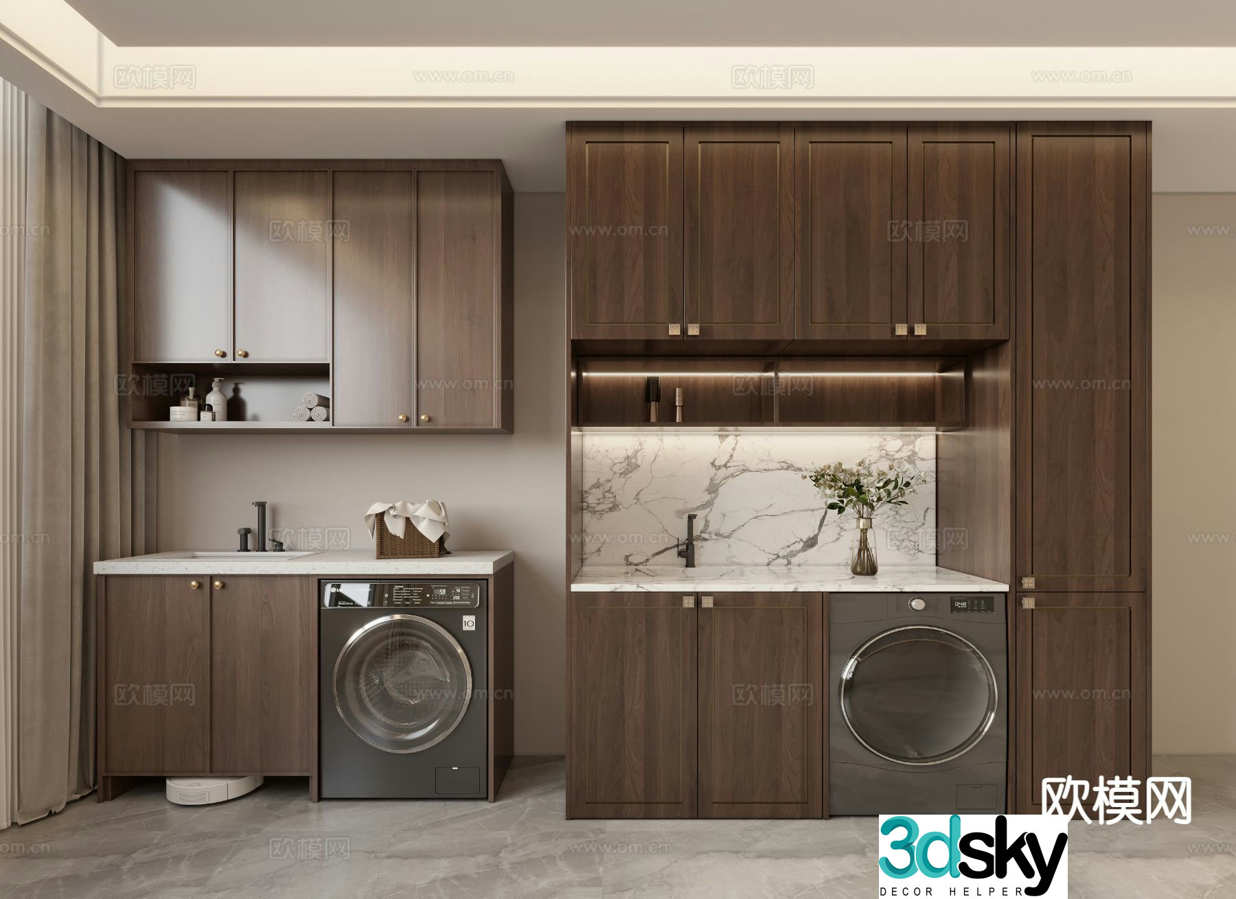 New Chinese style balcony cabinet washing machine cabinet 3D model