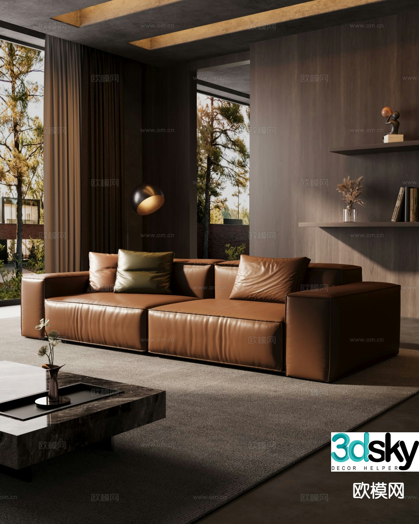 Italian sofa double sofa leather sofa 3d model