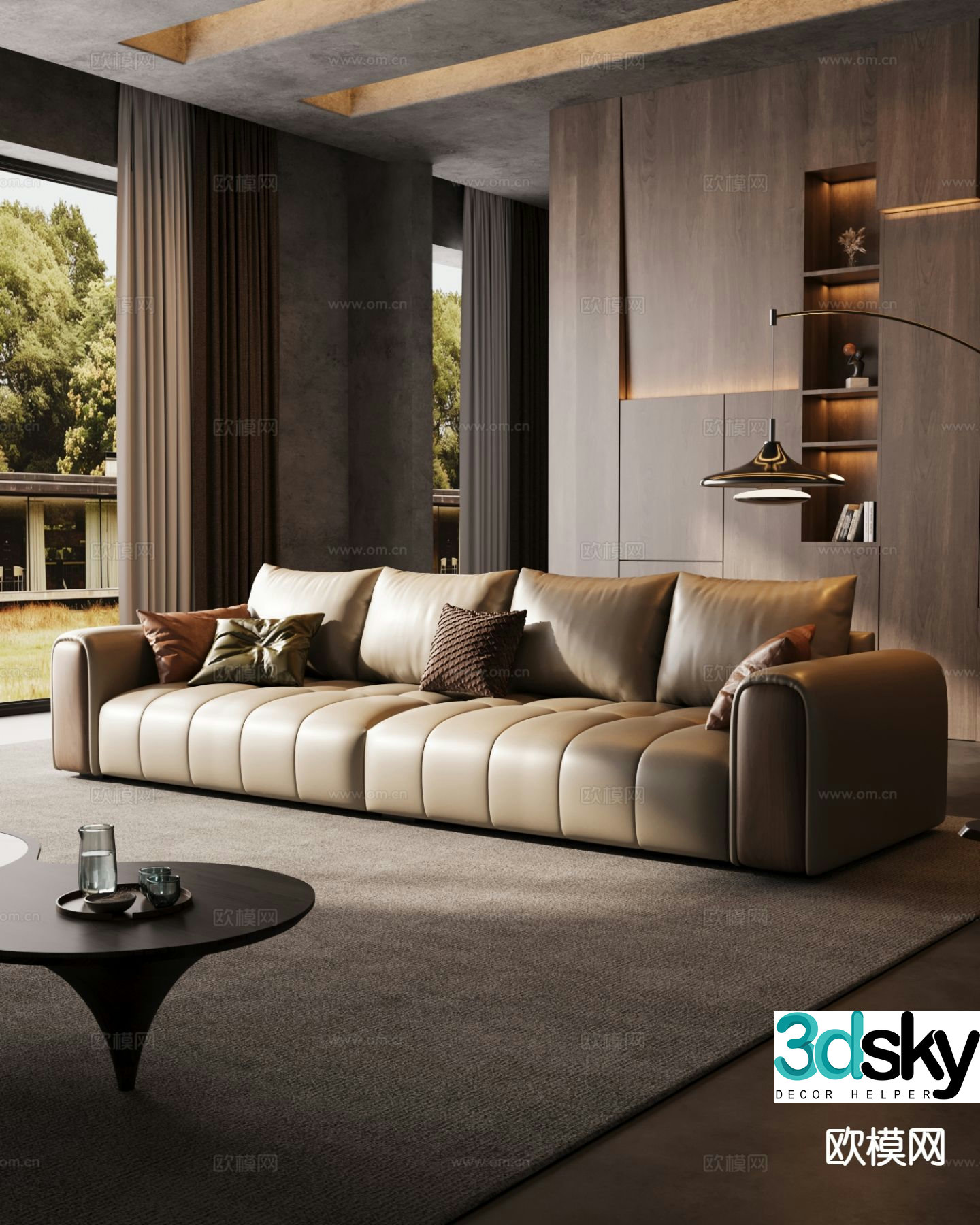 Italian sofa multi-person sofa leather sofa 3d model