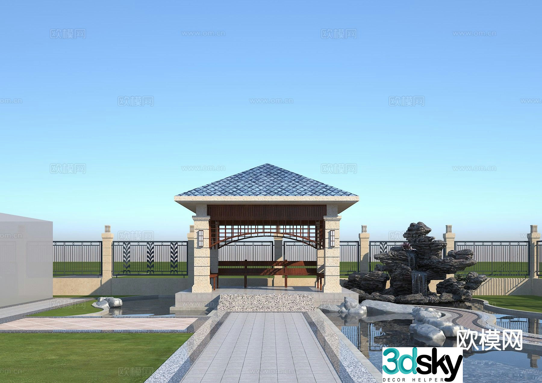 New Chinese style courtyard landscape 3D model