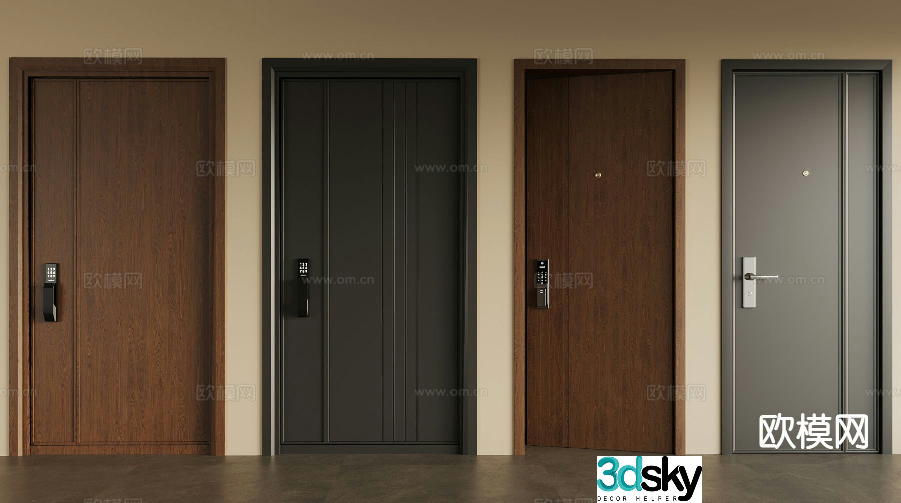 Middle-aged style entrance door security door mother and child door 3D model