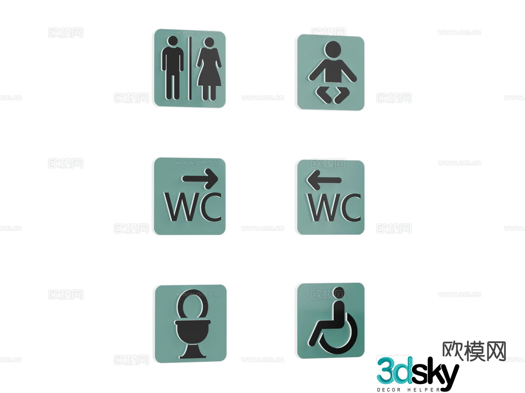 Bathroom signage signage guide sign 3d model