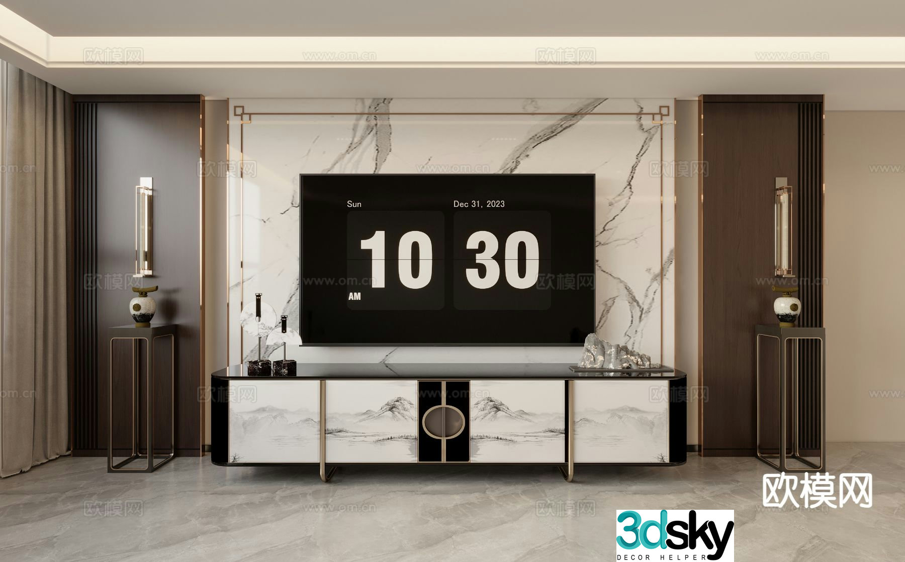 New Chinese TV Wall TV Background 3D Model