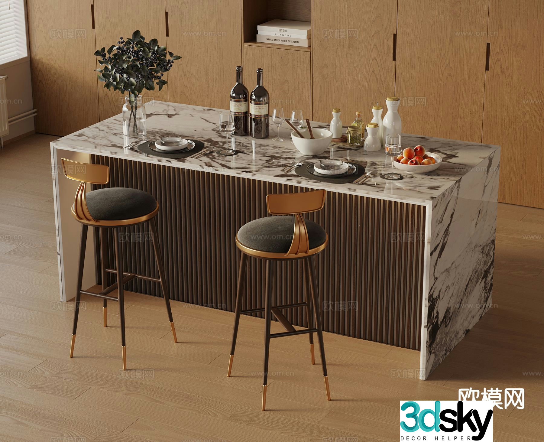 Light luxury bar bar chair 3D model