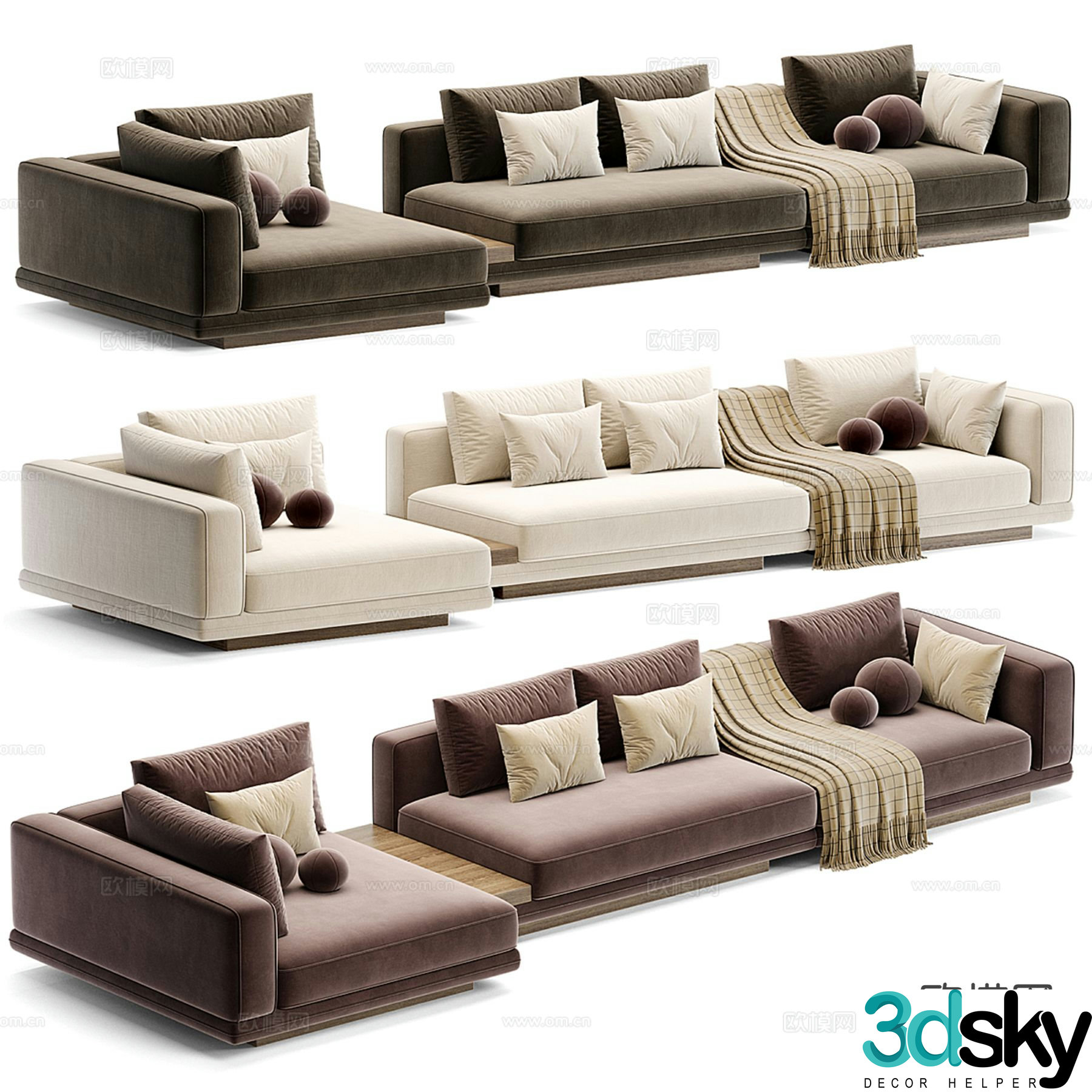 Light luxury multi-person sofa corner sofa 3D model