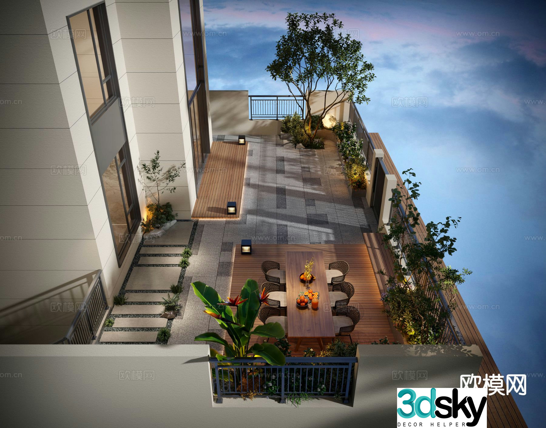 Modern balcony terrace roof garden 3d model