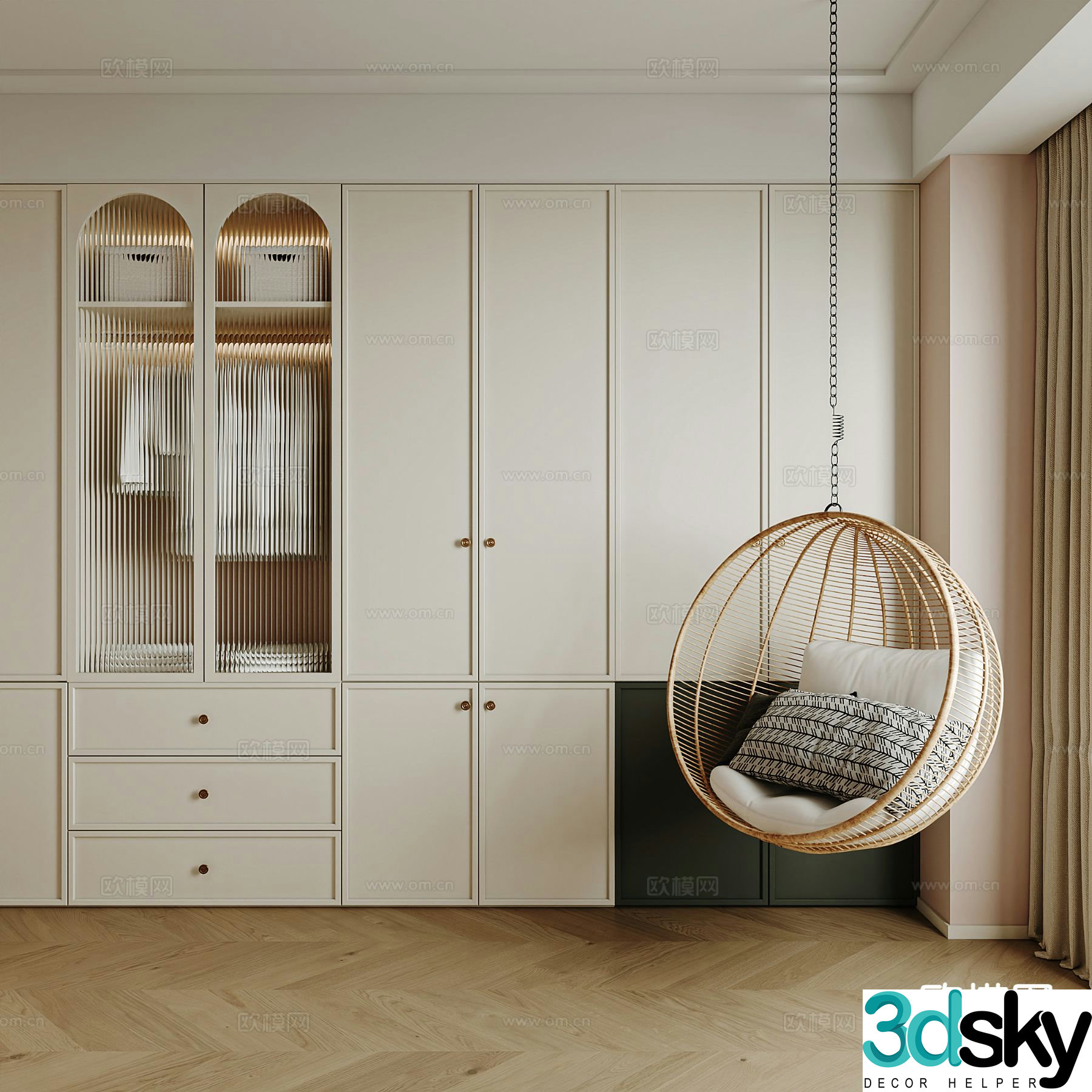 Cream trench wardrobe wardrobe hanging chair 3d model