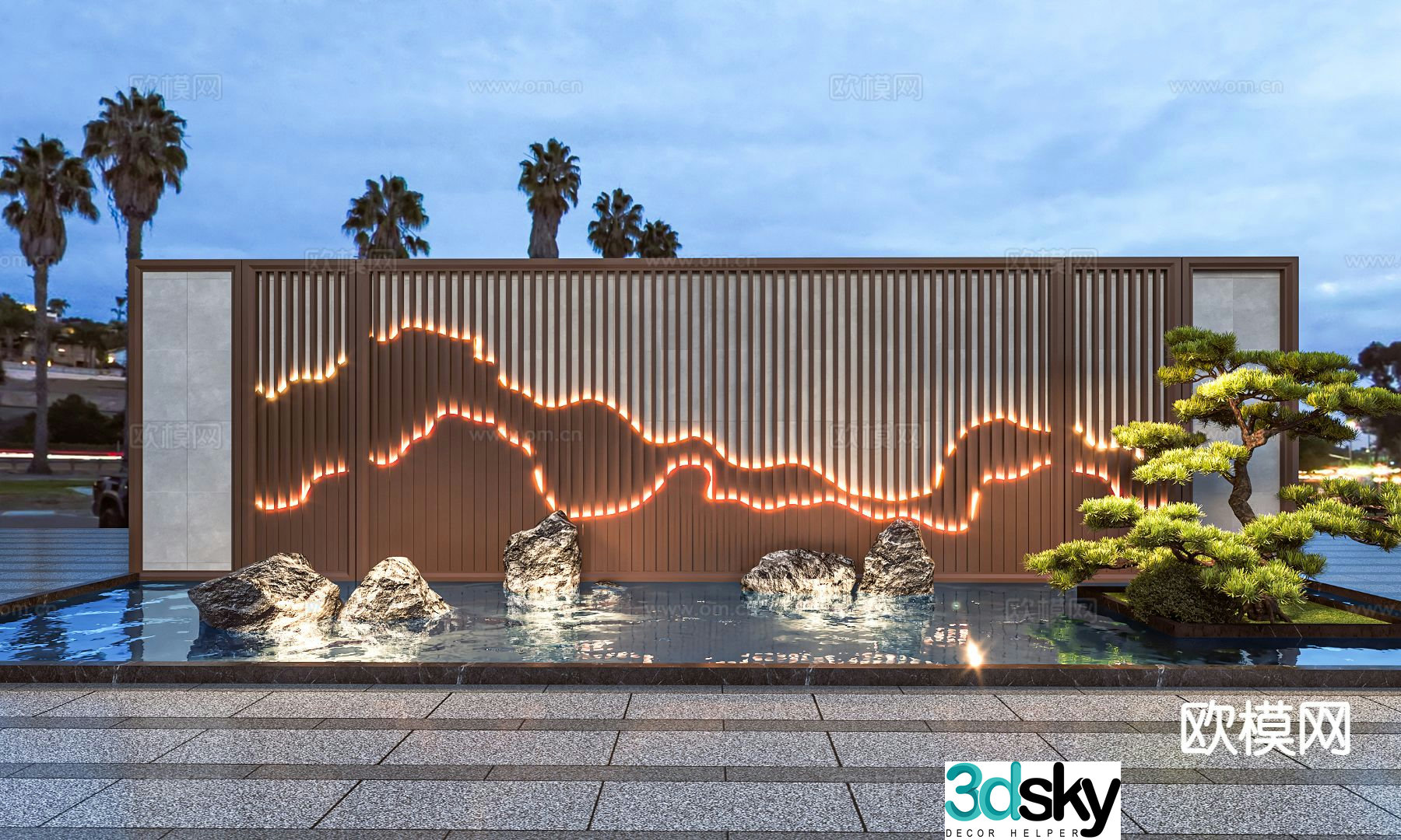 New Chinese style screen wall decorative wall grille background wall outdoor landscape wall 3D model