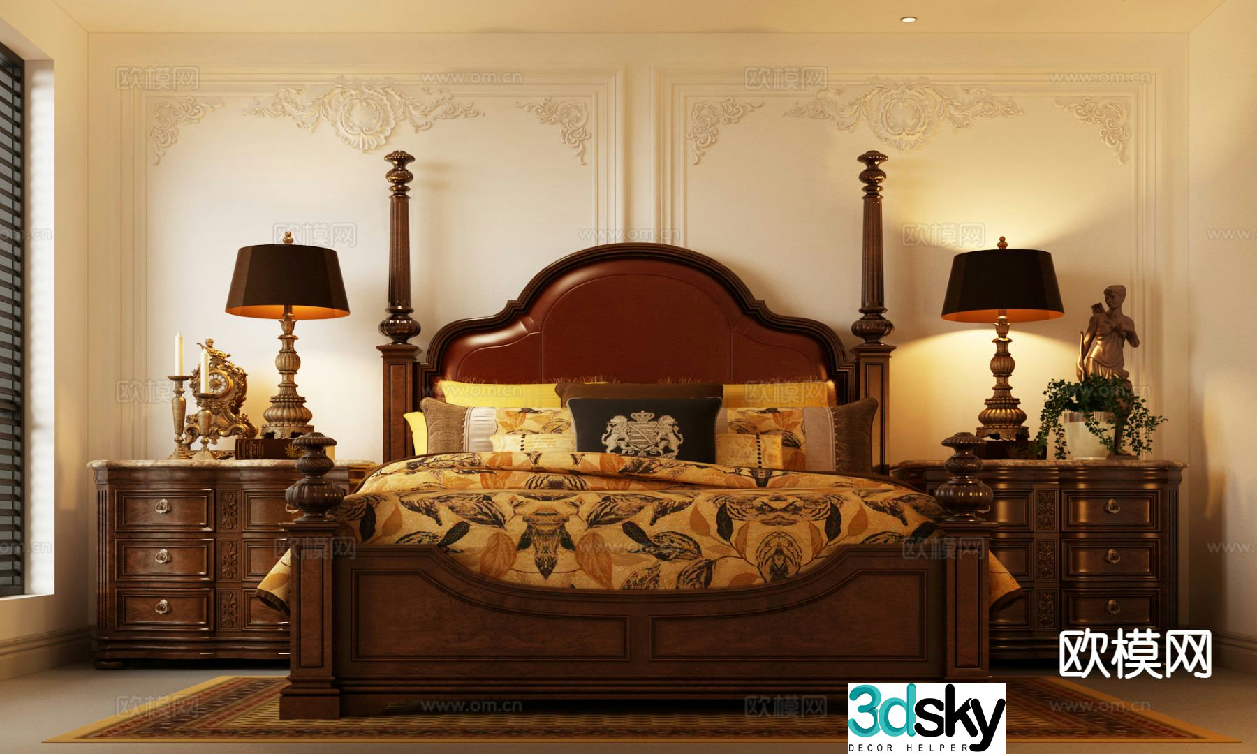 French retro double bed 3d model