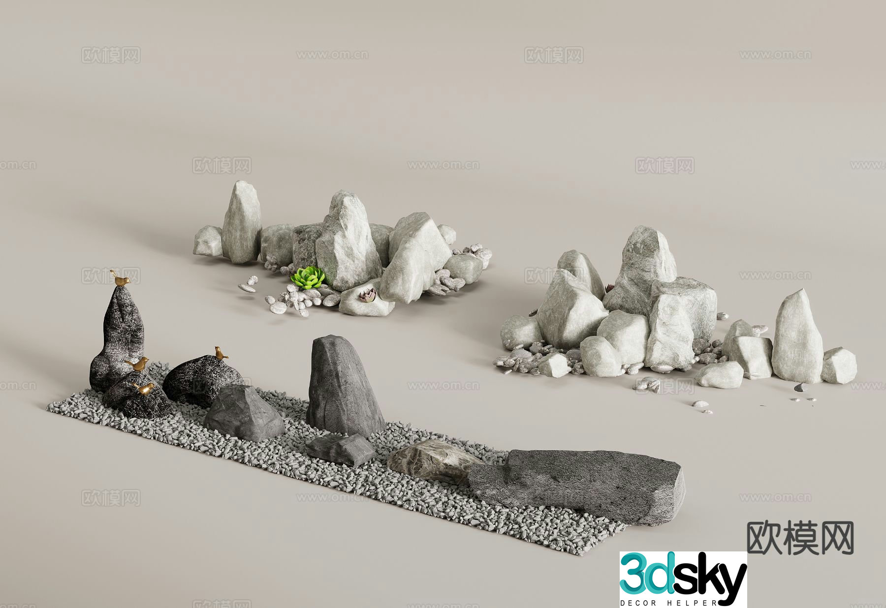 Landscape stone stone rockery cobblestone paving 3d model