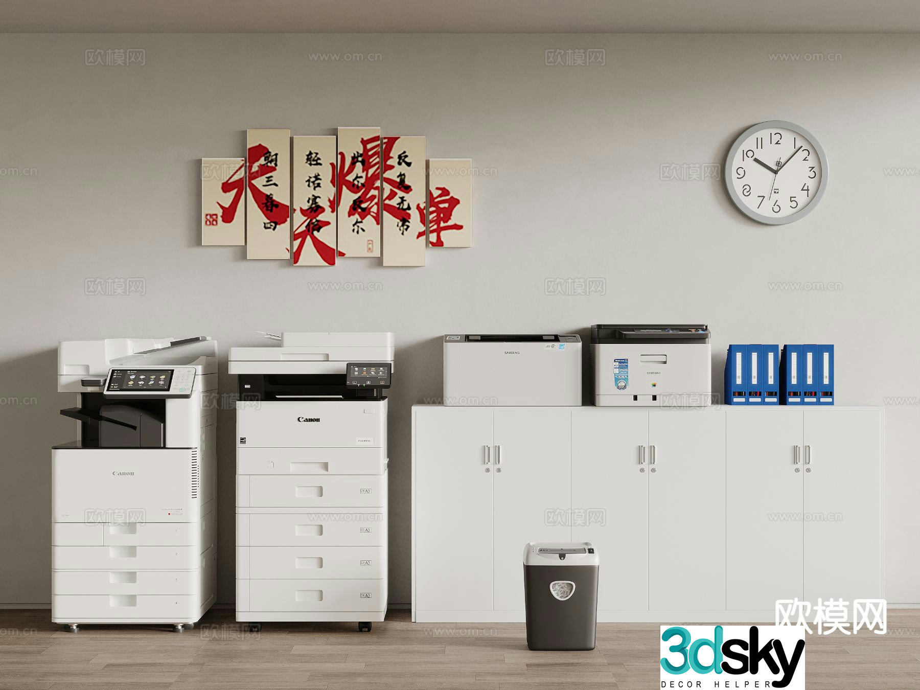 Office supplies copier printer file cabinet 3d model