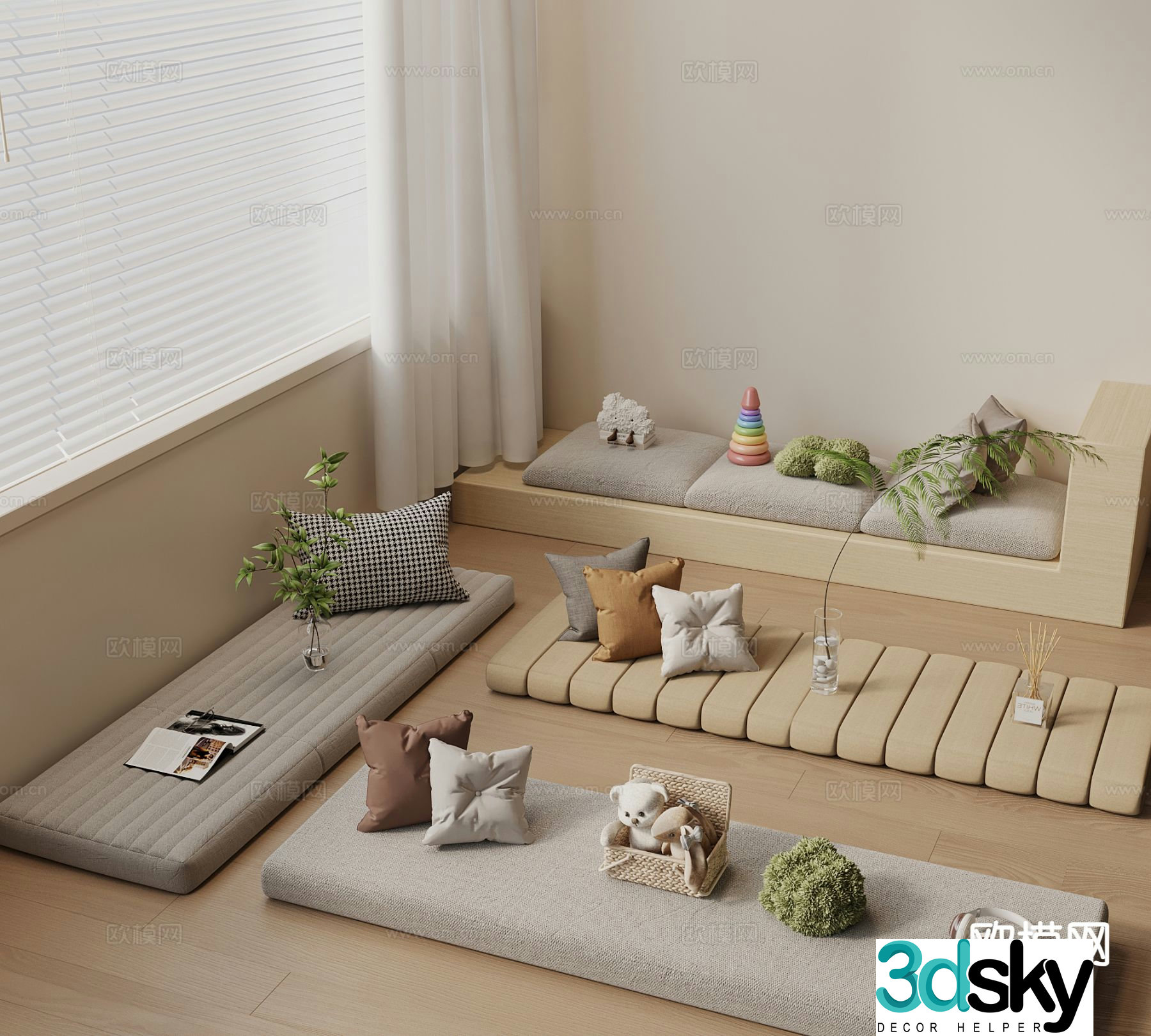 Cushion bay window cushion seat cushion pillow 3d model