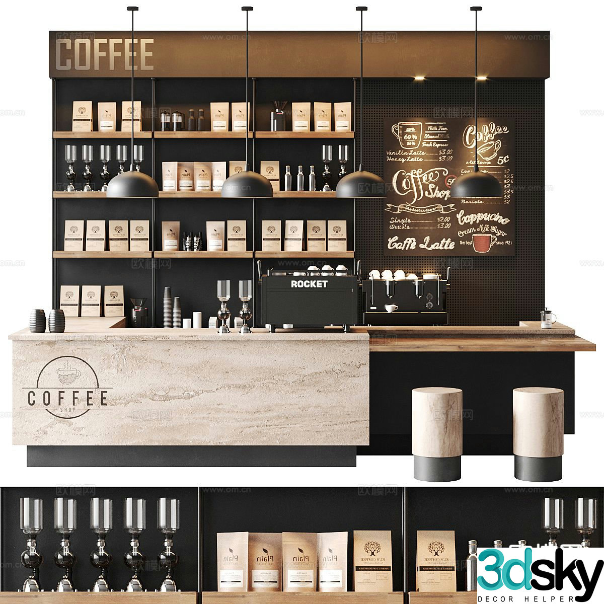 Coffee shop operation table workbench 3d model