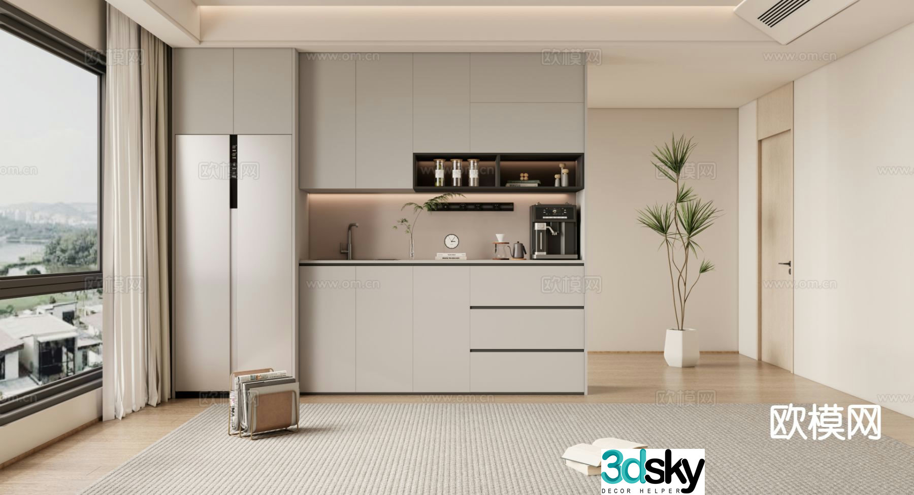 Cream style wine cabinet sideboard refrigerator cabinet 3D model