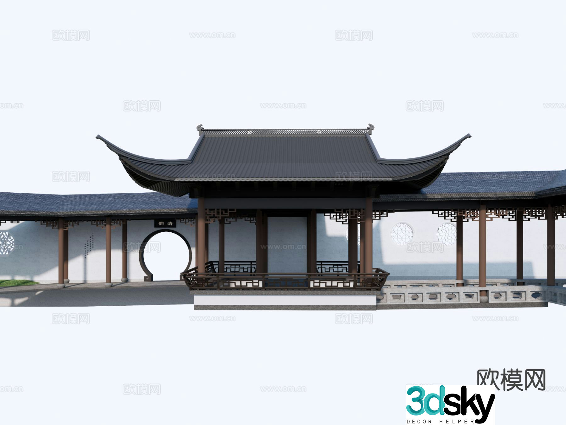 Chinese ancient building pavilion corridor corridor wind and rain corridor 3D model