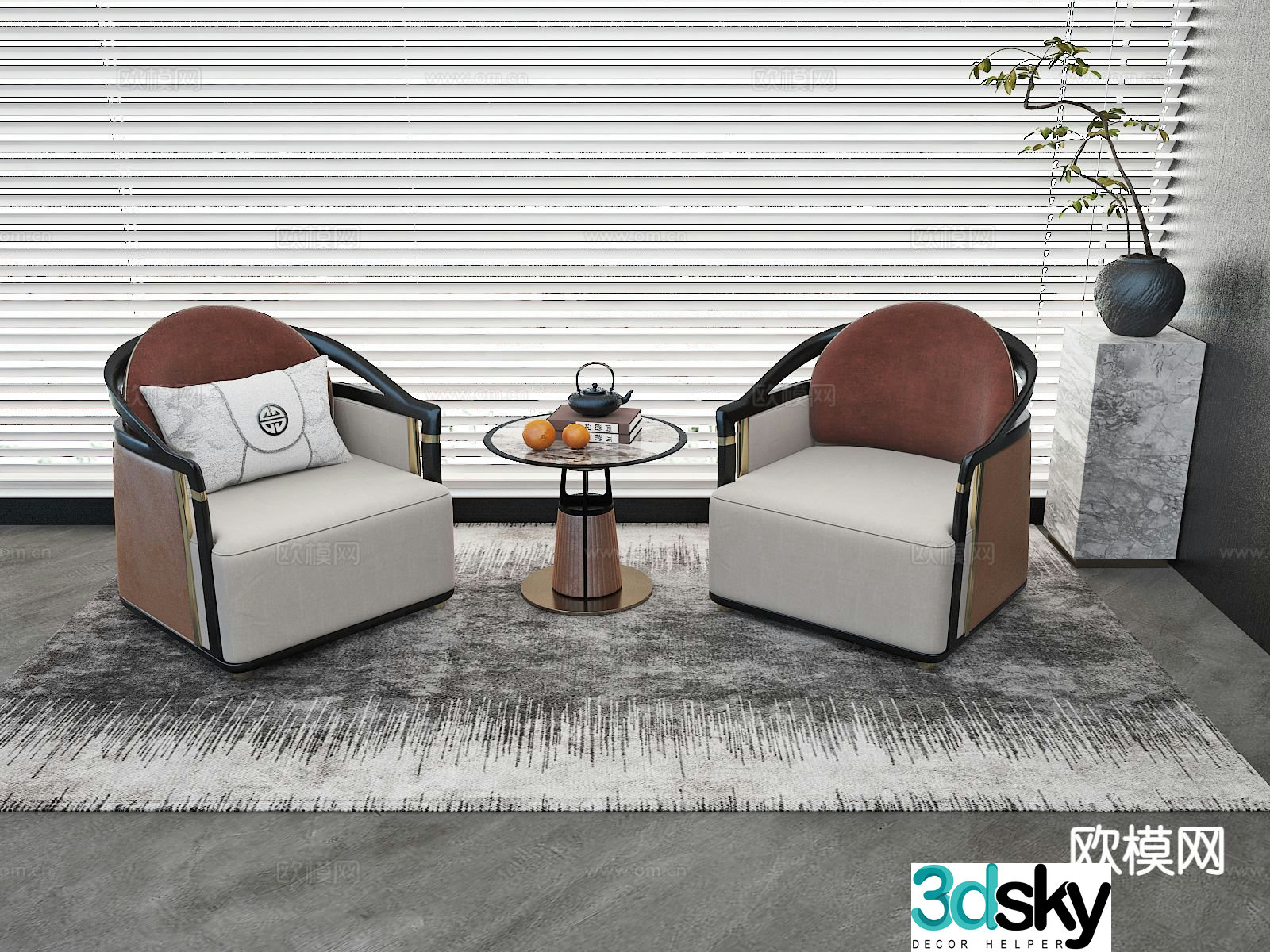 New Chinese style single sofa leisure sofa 3d model