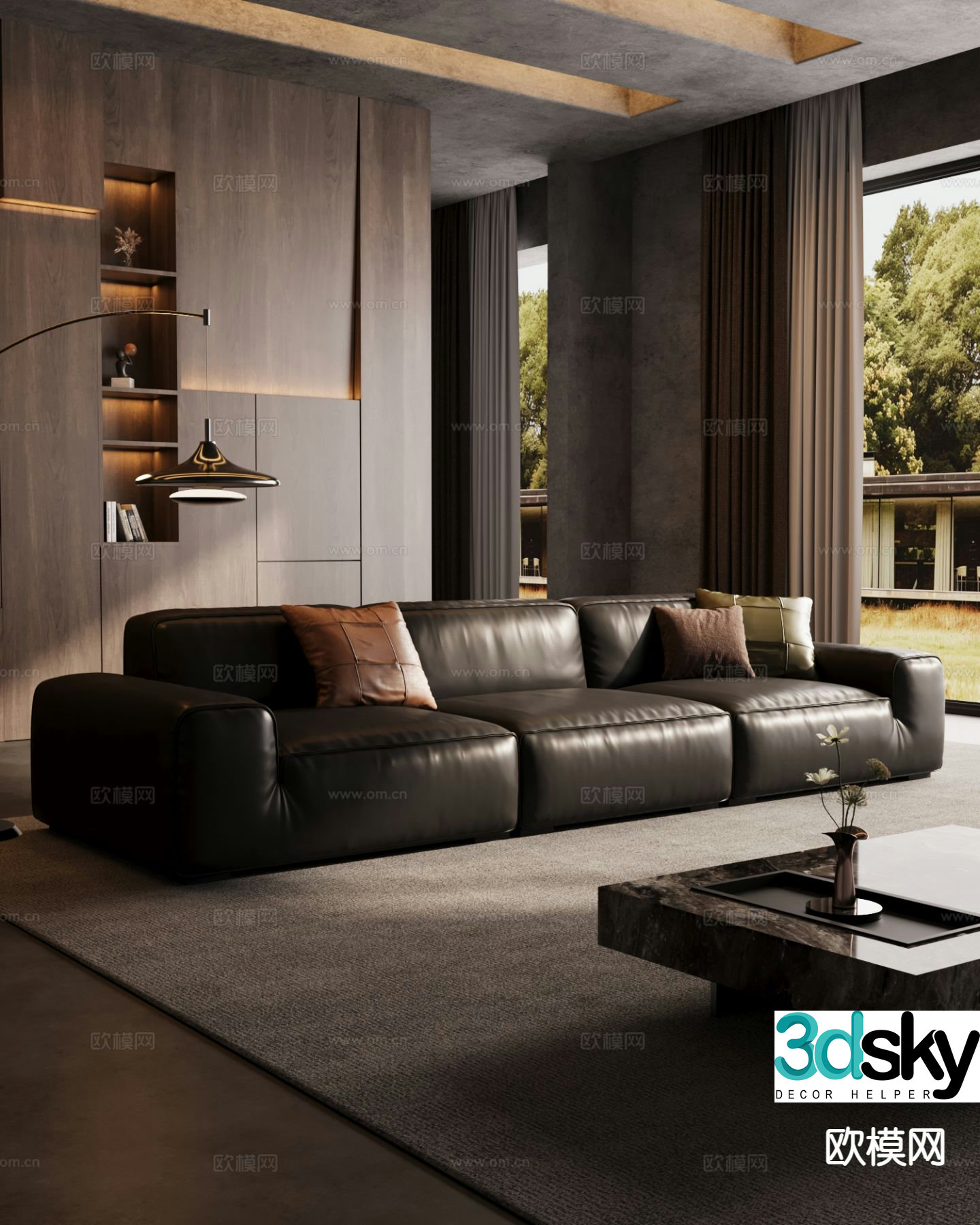 Three seater sofa leather sofa 3d model