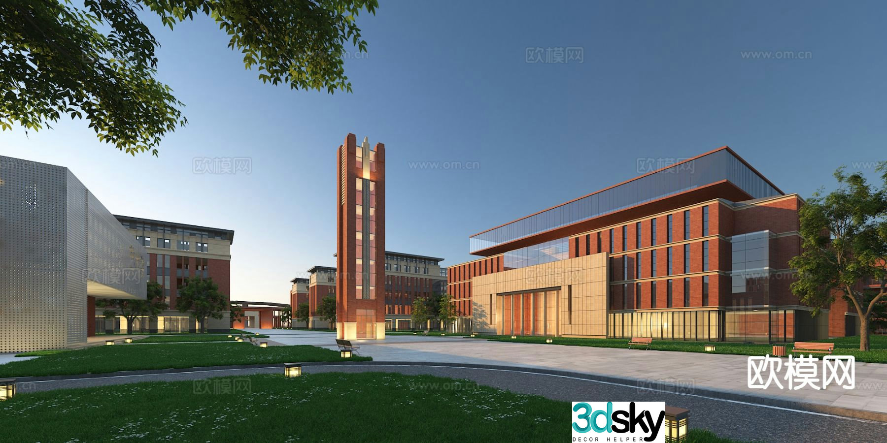 Modern school exterior 3d model