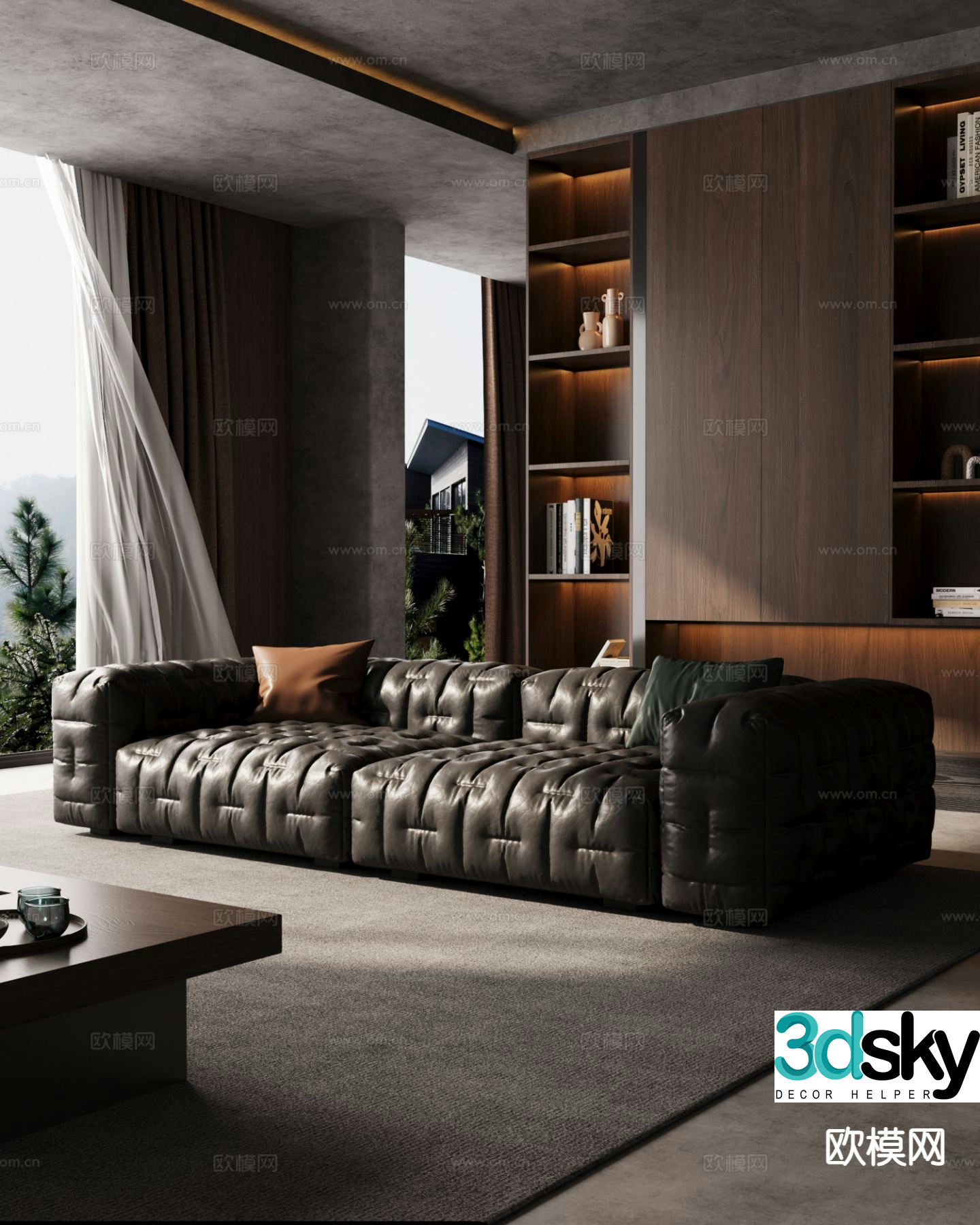 Italian sofa double sofa leather sofa 3D model
