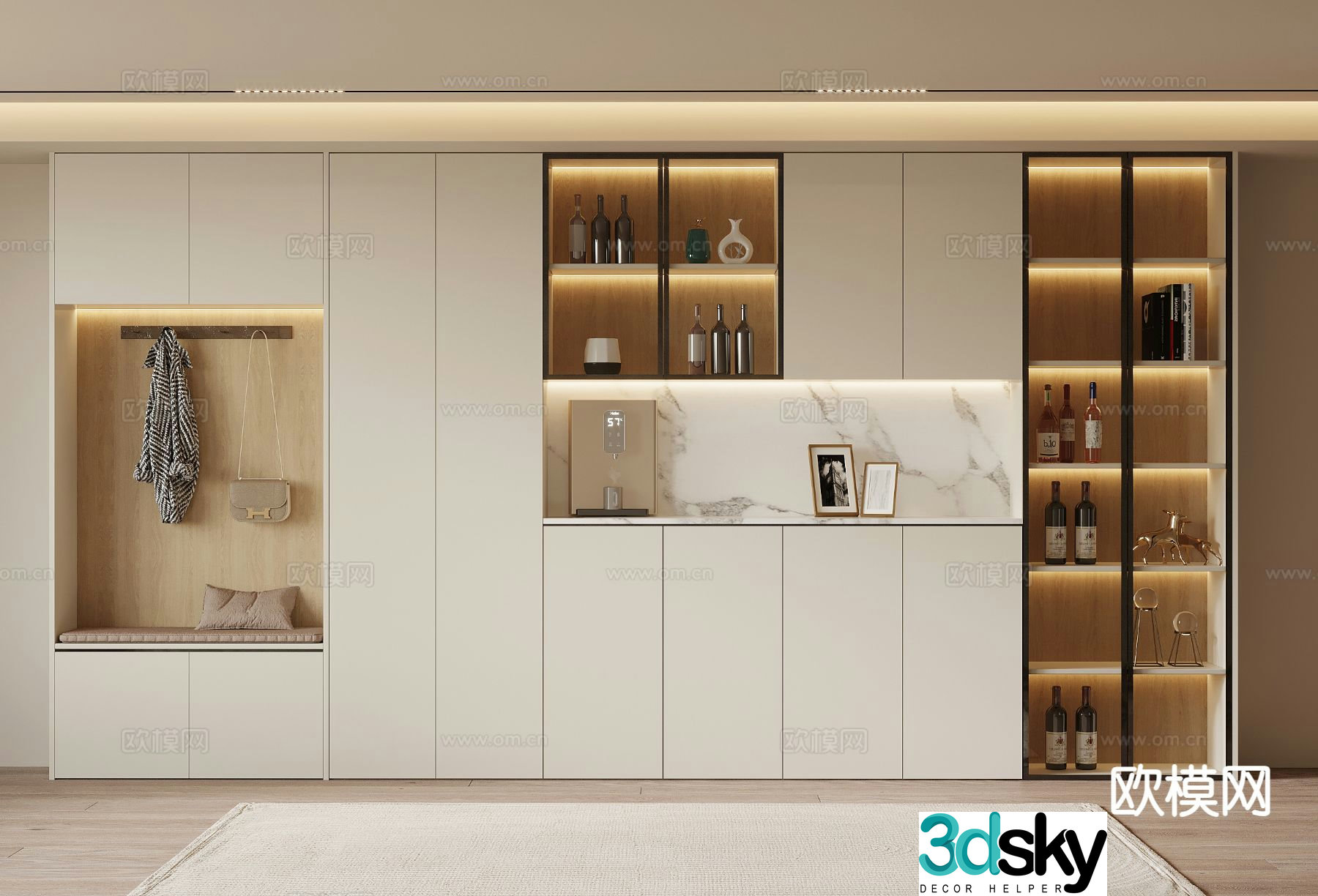 Cream style shoe cabinet wine cabinet 3d model