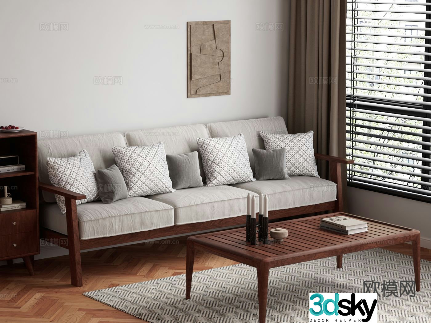 Three seater sofa upholstered sofa 3d model