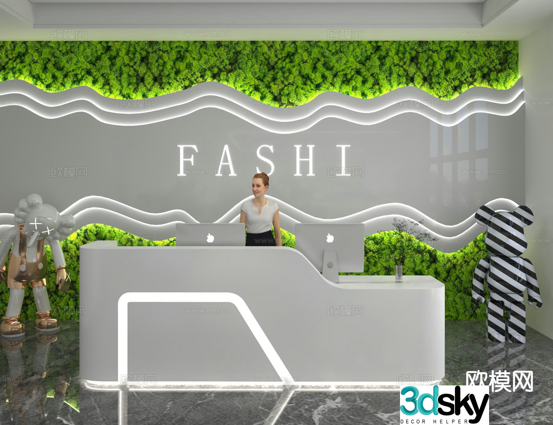 Modern front desk reception desk information desk 3d model