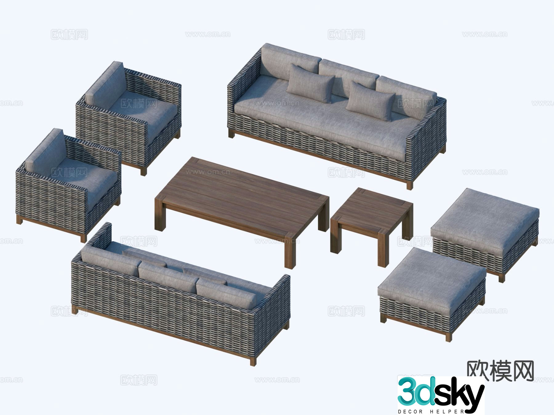 Modern outdoor sofa rattan sofa 3d model